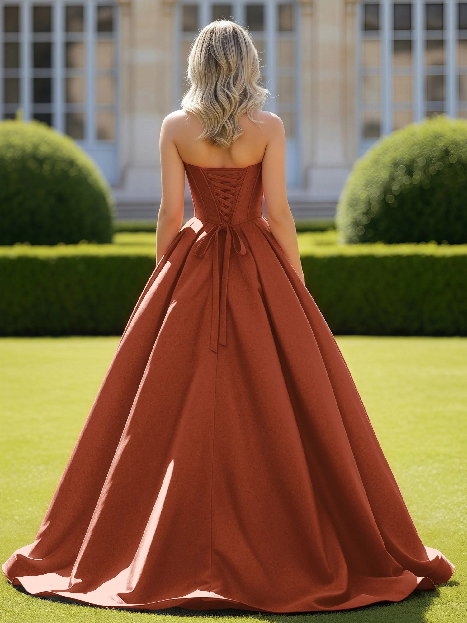 Herzform Satin Ballkleid Zart Spitzenoberteil Ballkleid Rost - Image 2