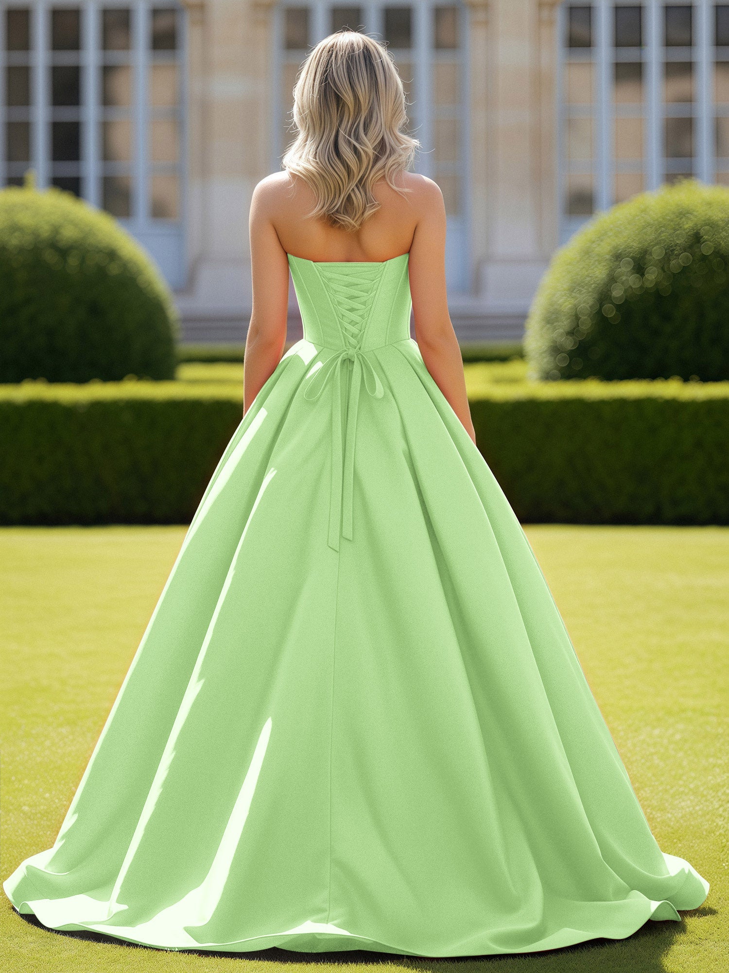 Herzform Satin Ballkleid Zart Spitzenoberteil Ballkleid Salbei - Image 2