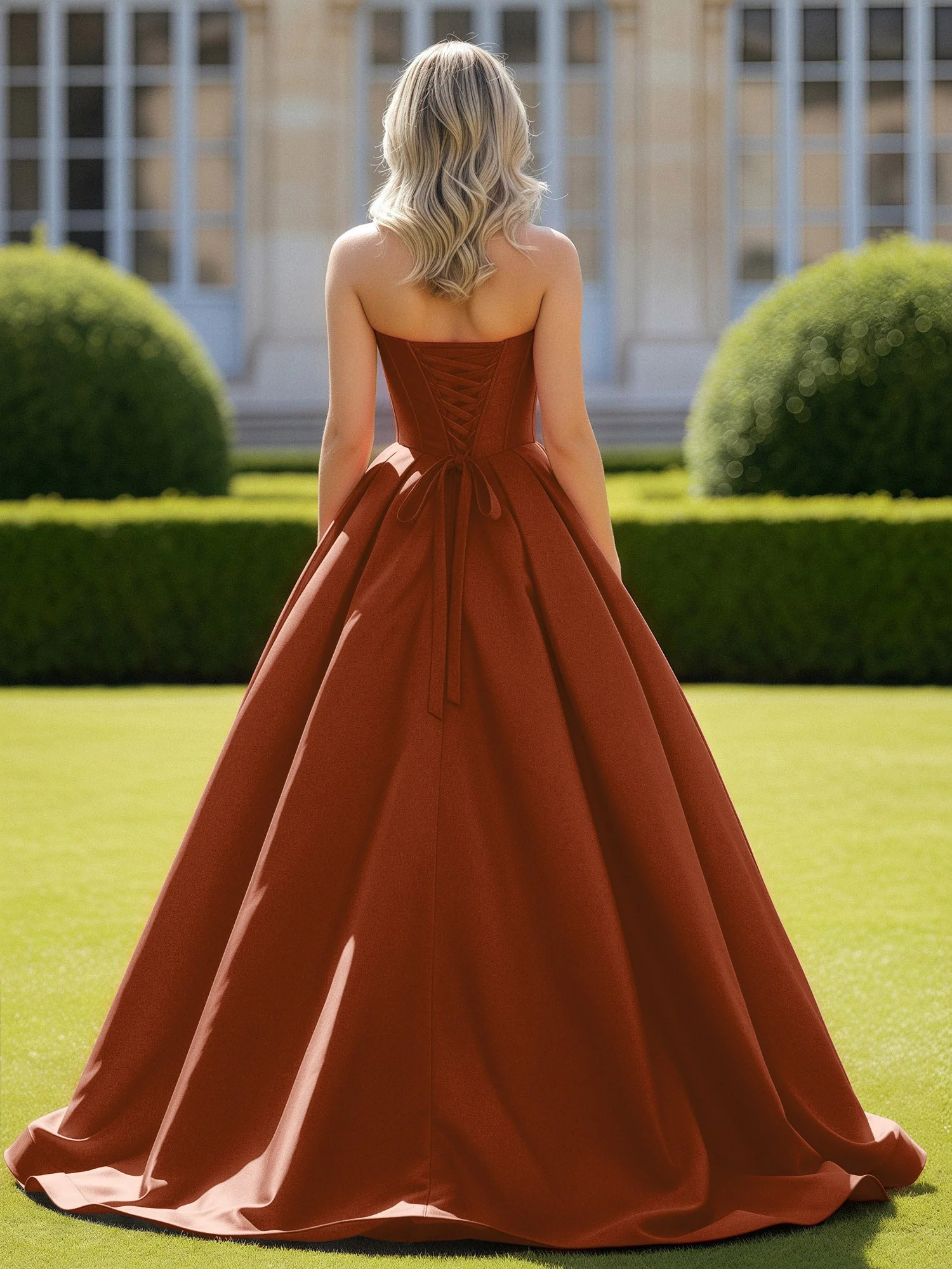 Herzform Satin Ballkleid Zart Spitzenoberteil Ballkleid Terrakotta - Image 2