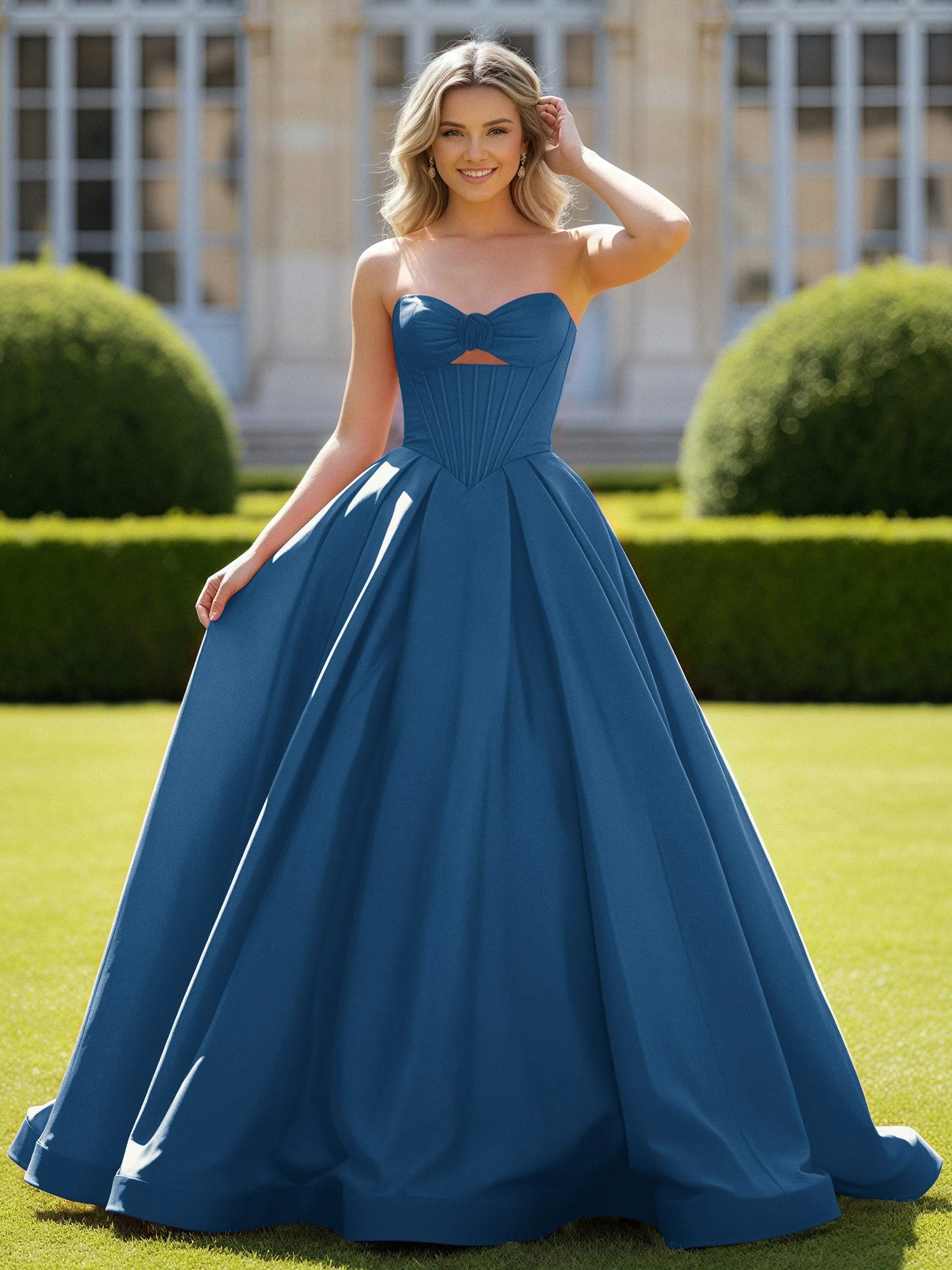 Herzform Satin Ballkleid Zart Spitzenoberteil Ballkleid Tinte Blau