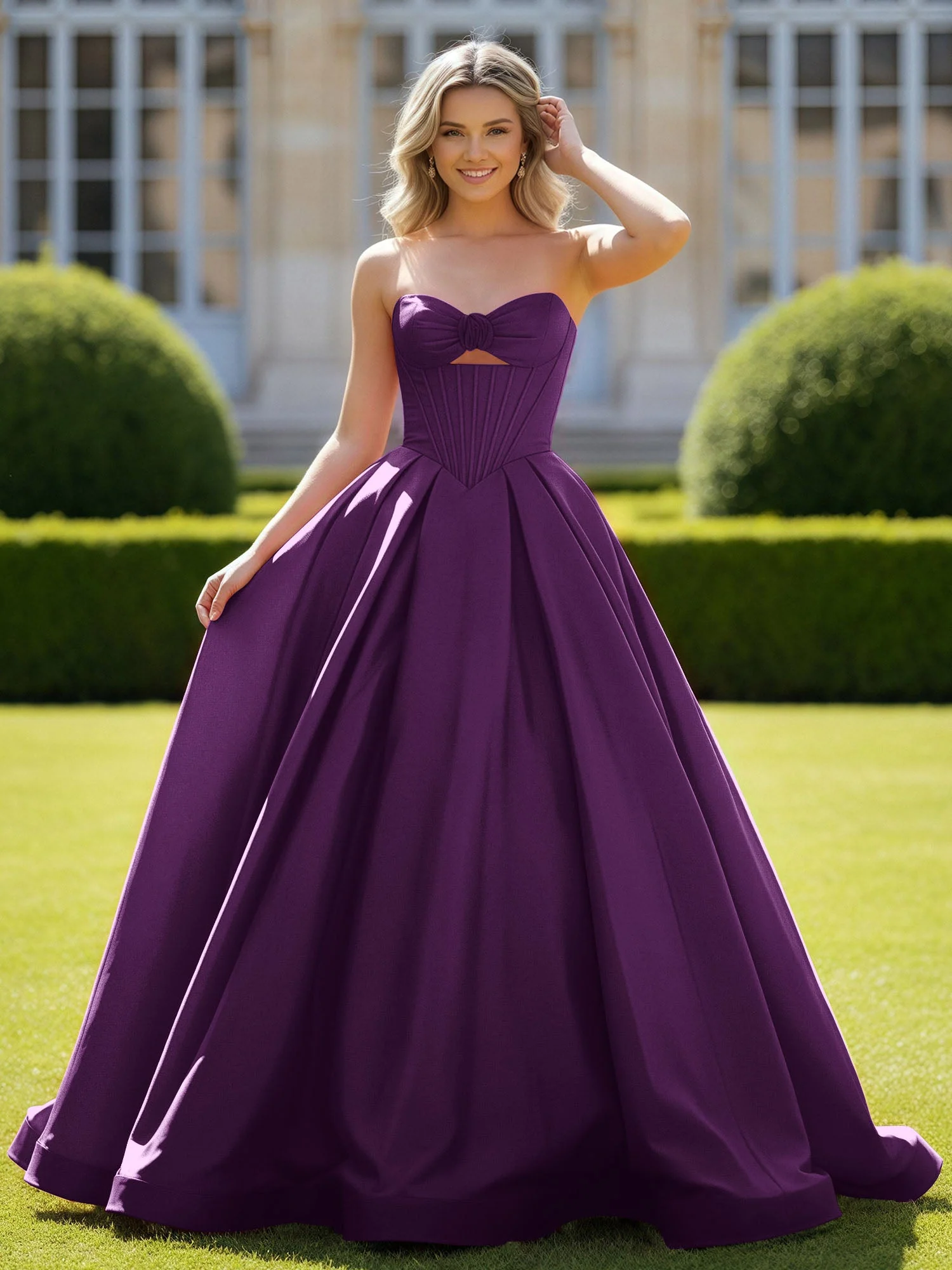 Herzform Satin Ballkleid Zart Spitzenoberteil Ballkleid Traube