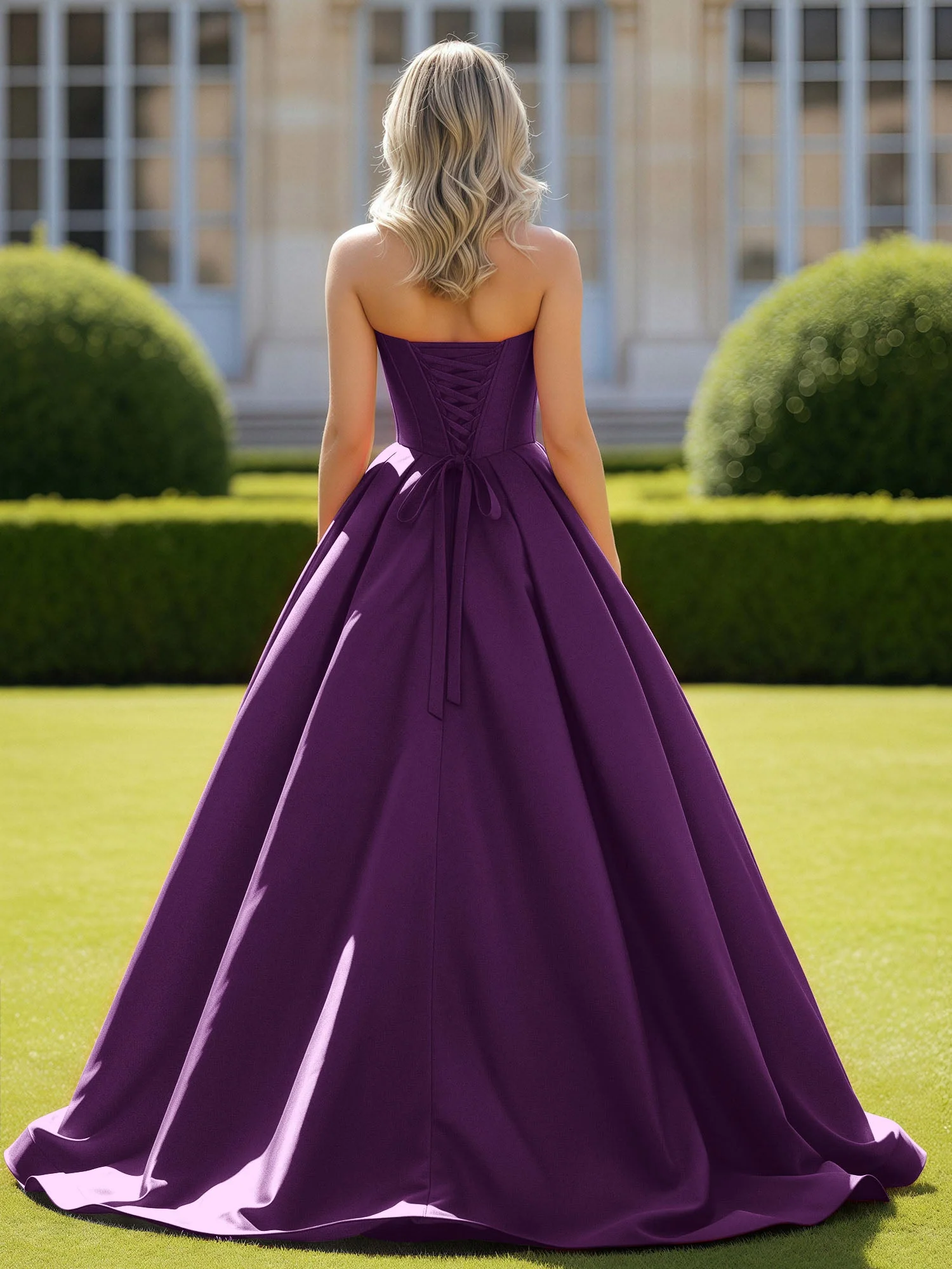 Herzform Satin Ballkleid Zart Spitzenoberteil Ballkleid Traube - Image 2