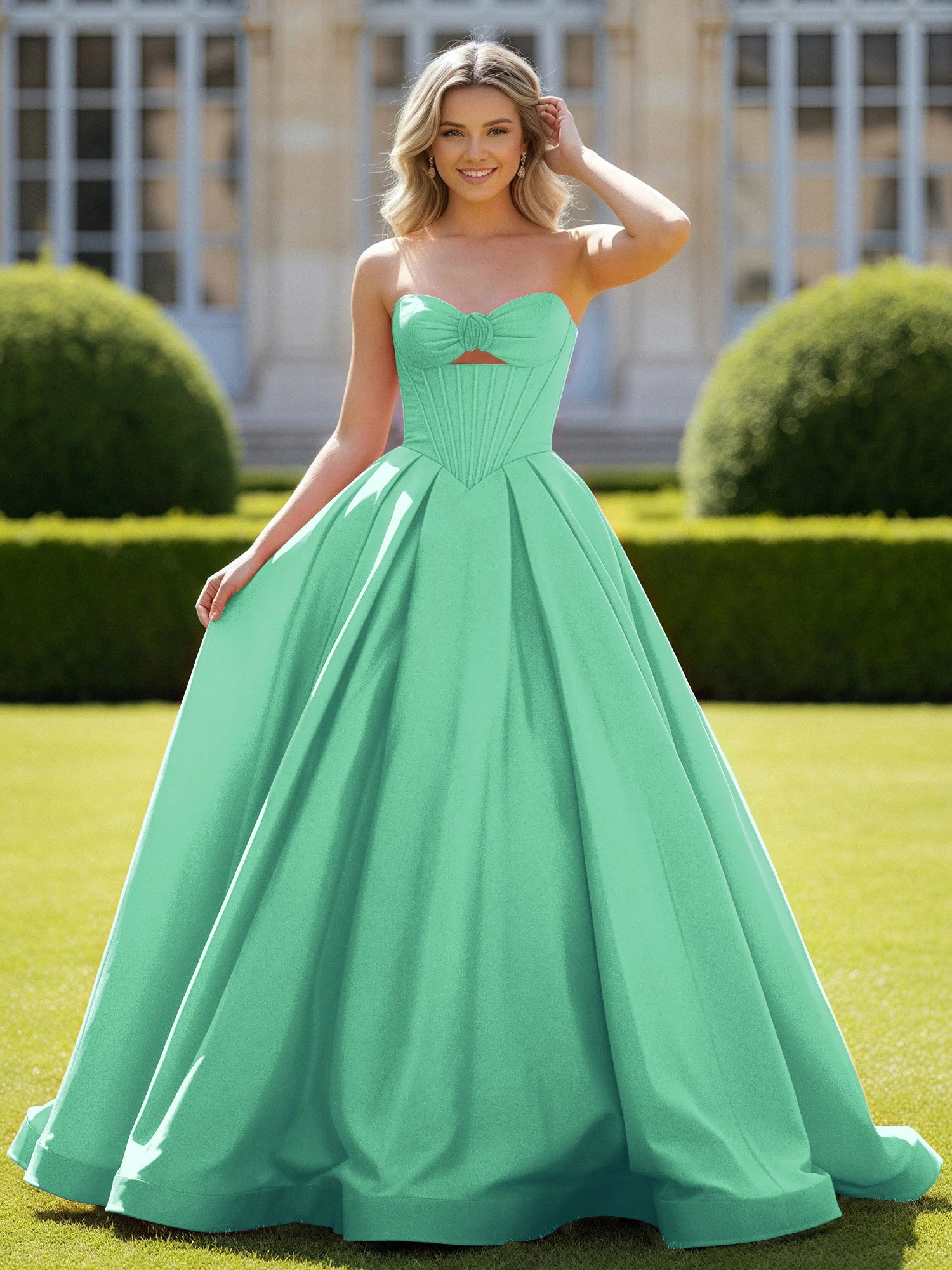Herzform Satin Ballkleid Zart Spitzenoberteil Ballkleid Türkis