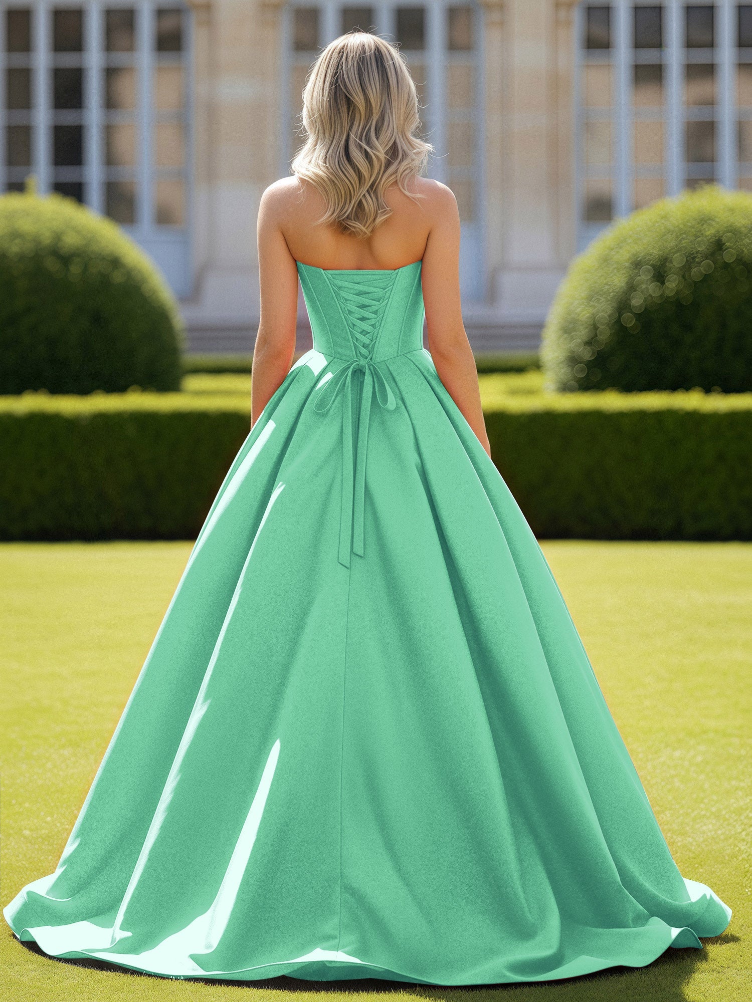 Herzform Satin Ballkleid Zart Spitzenoberteil Ballkleid Türkis - Image 2