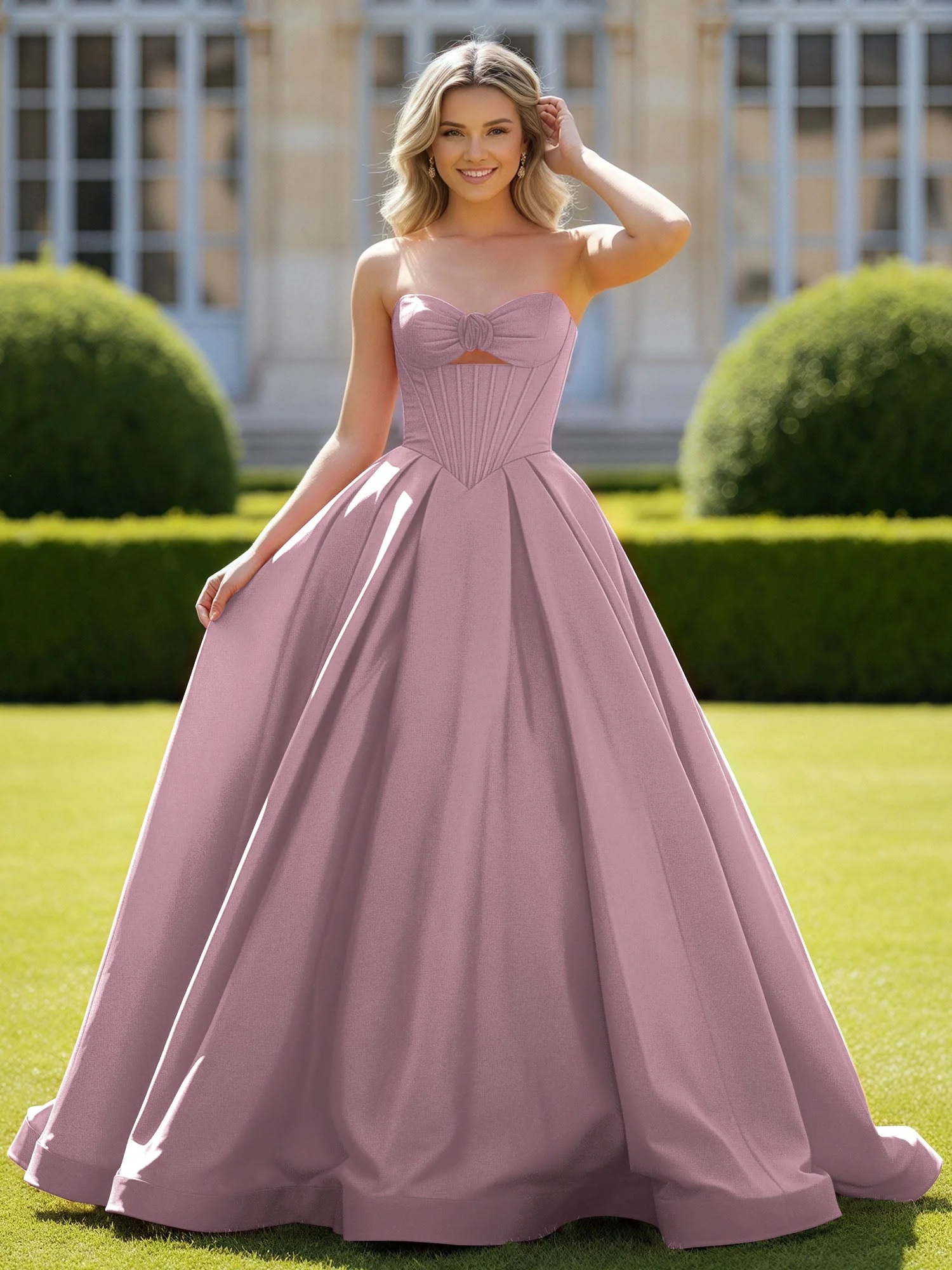 Herzform Satin Ballkleid Zart Spitzenoberteil Ballkleid Vintage Mauve