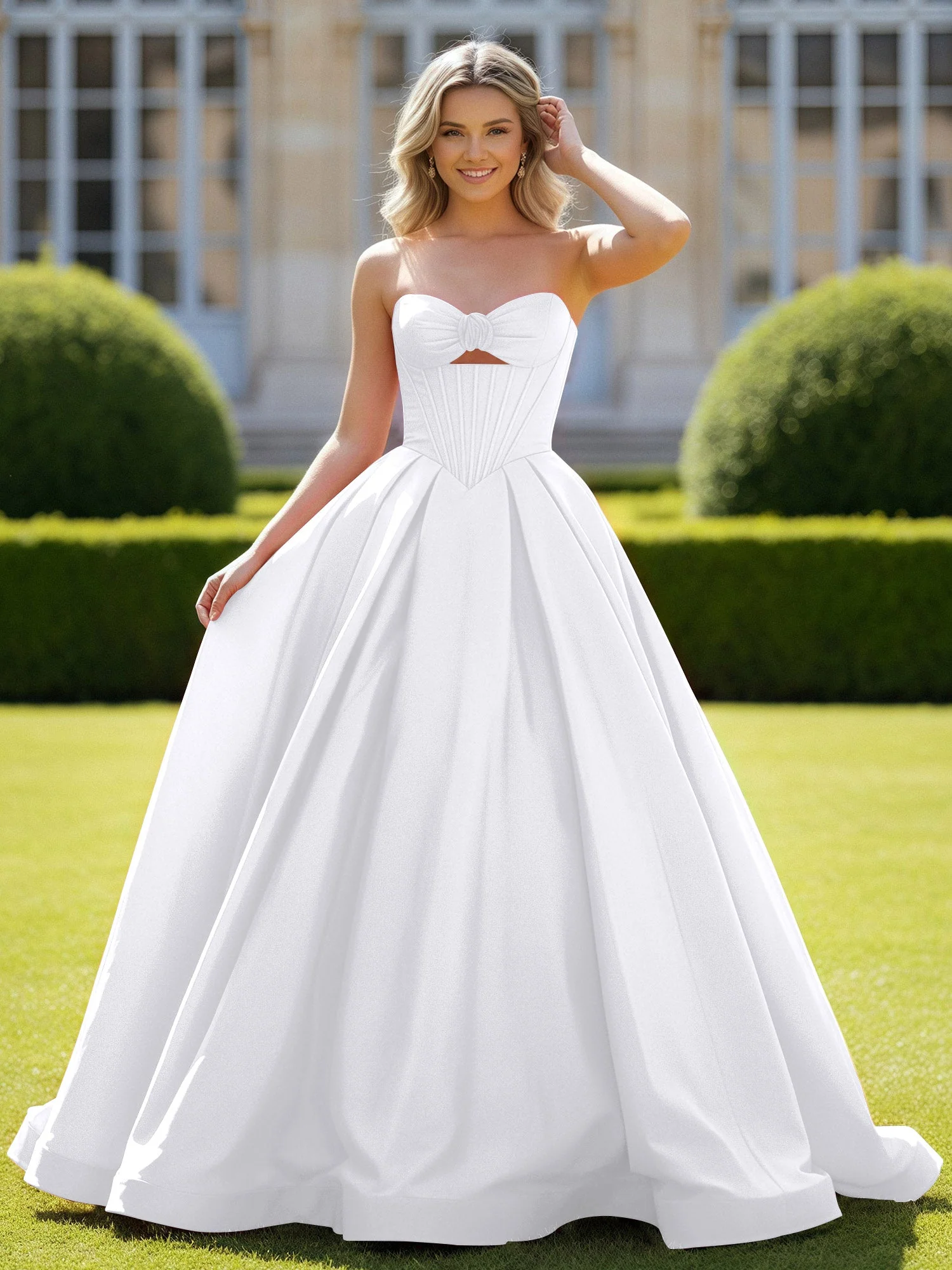 Herzform Satin Ballkleid Zart Spitzenoberteil Ballkleid Weiß