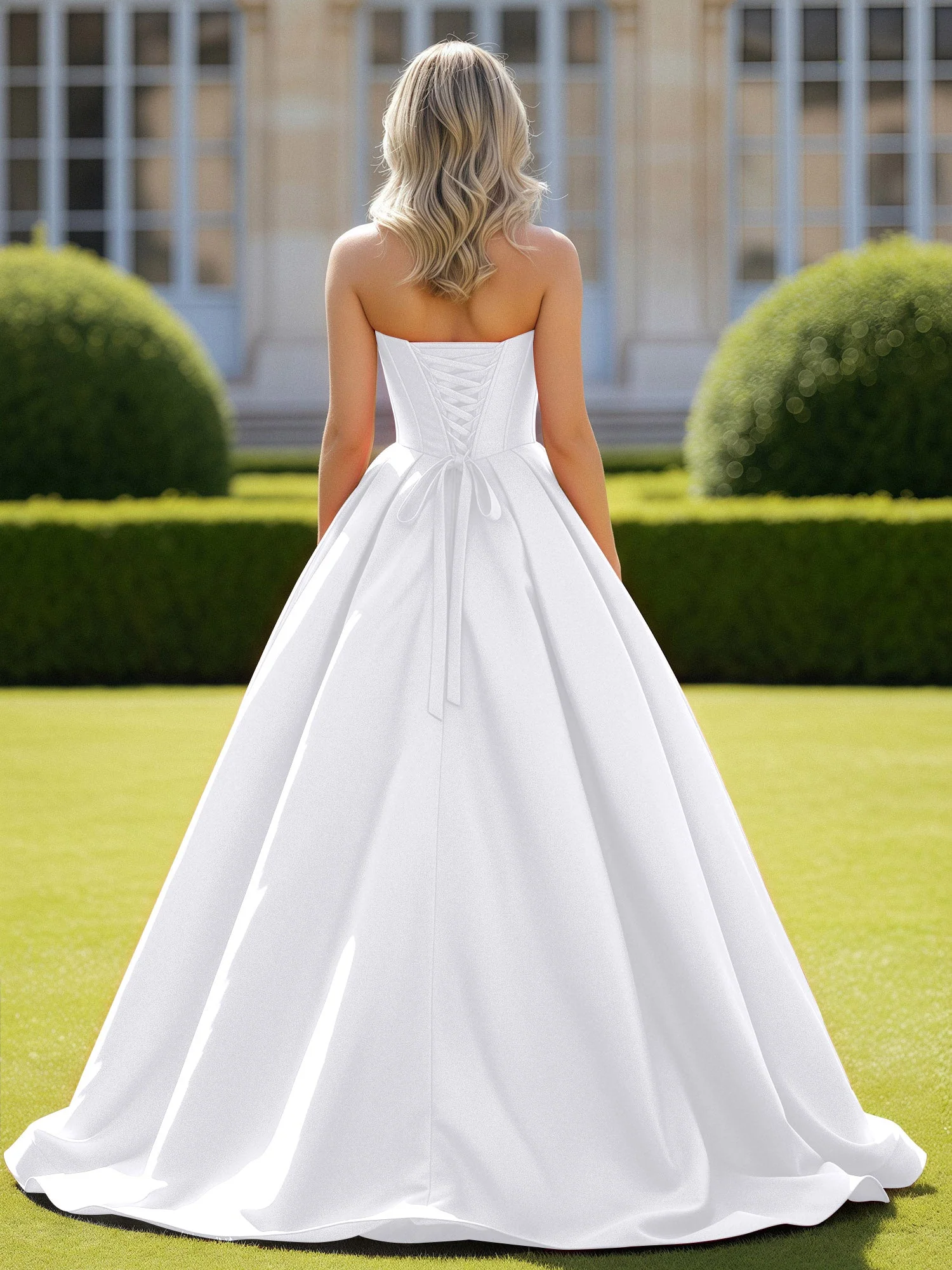Herzform Satin Ballkleid Zart Spitzenoberteil Ballkleid Weiß - Image 2