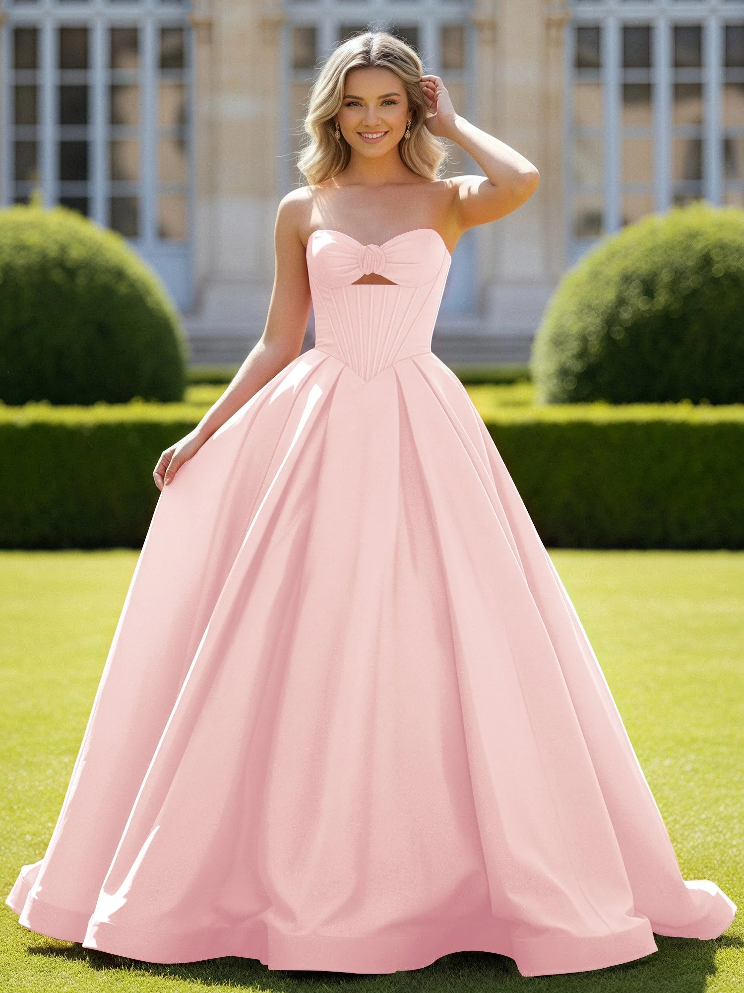 Herzform Satin Ballkleid Zart Spitzenoberteil Ballkleid Zartrosa