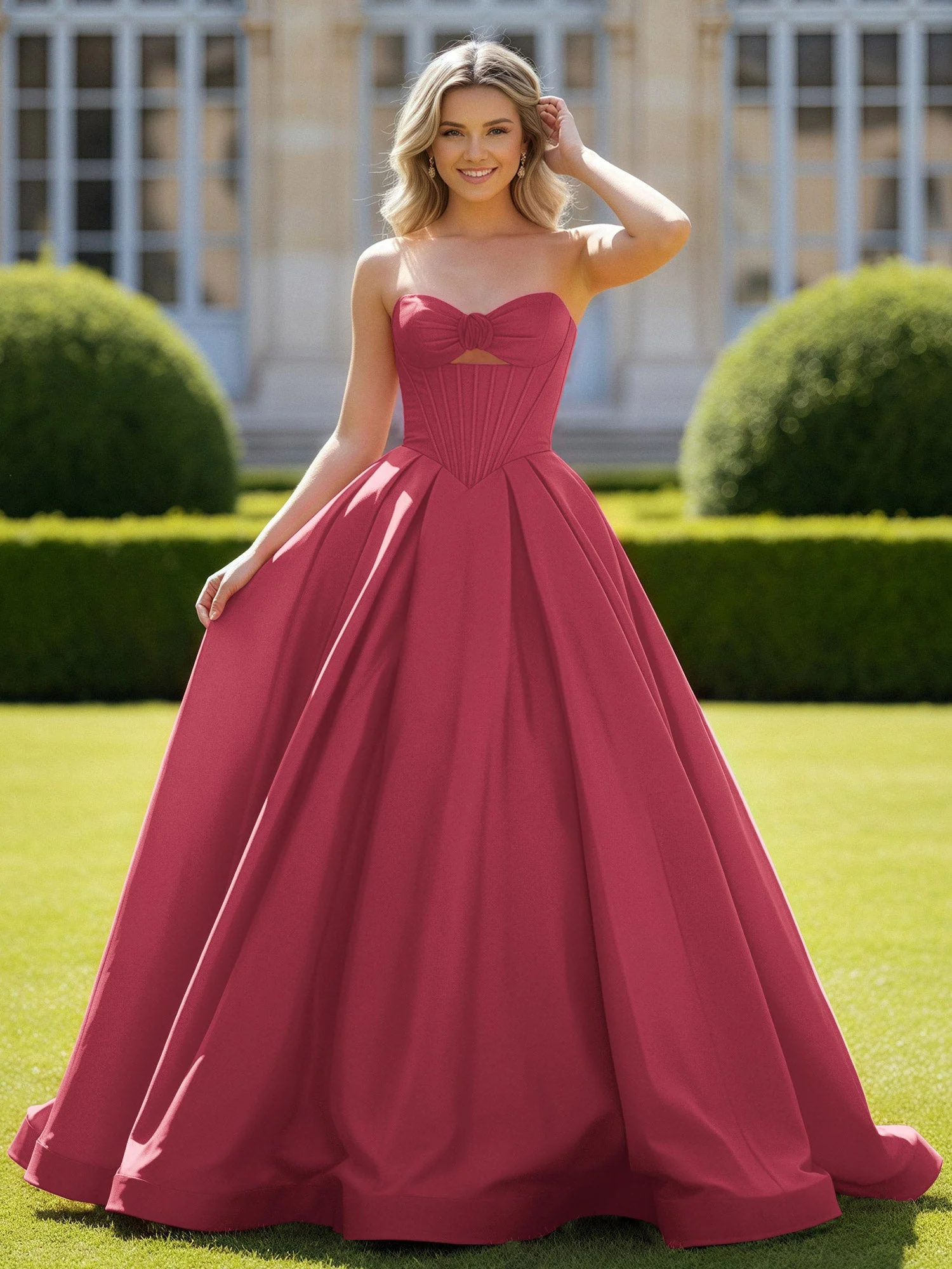 Herzform Satin Ballkleid Zart Spitzenoberteil Ballkleid Zimtrose