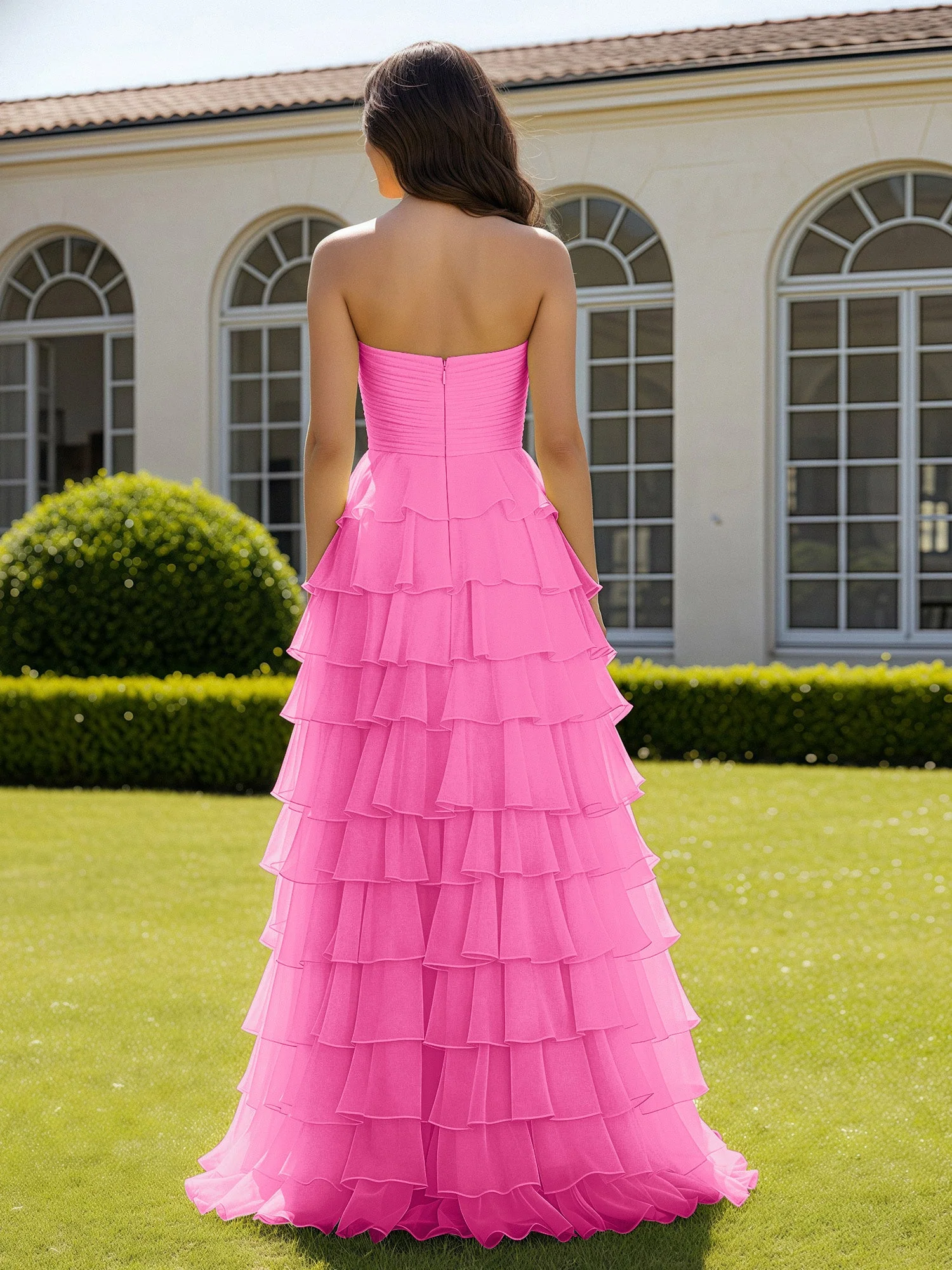 Chiffon Rüschen Herzform Ballkleid mit Schlitz Azalee - Image 2
