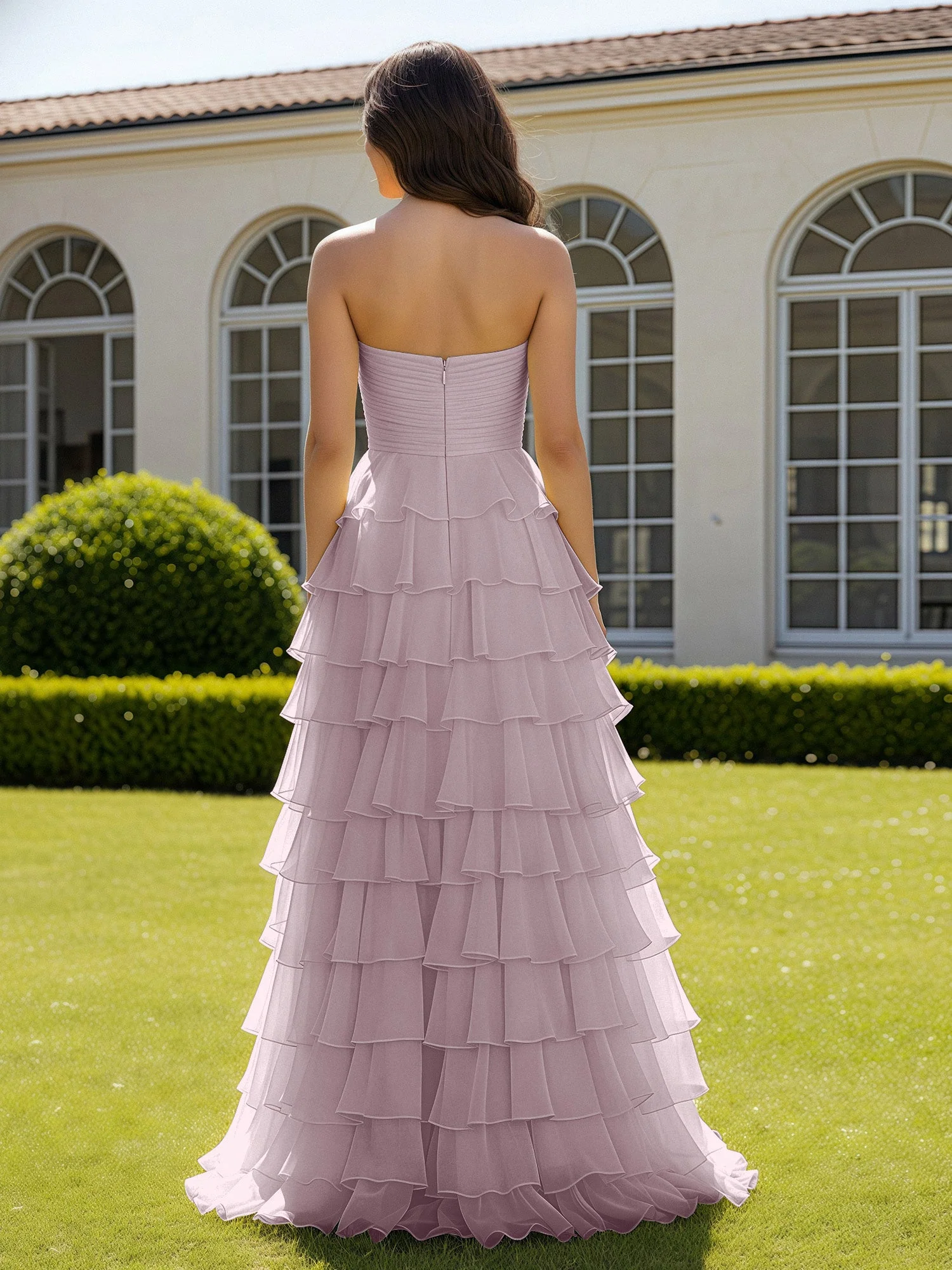 Chiffon Rüschen Herzform Ballkleid mit Schlitz Dämmerung - Image 2