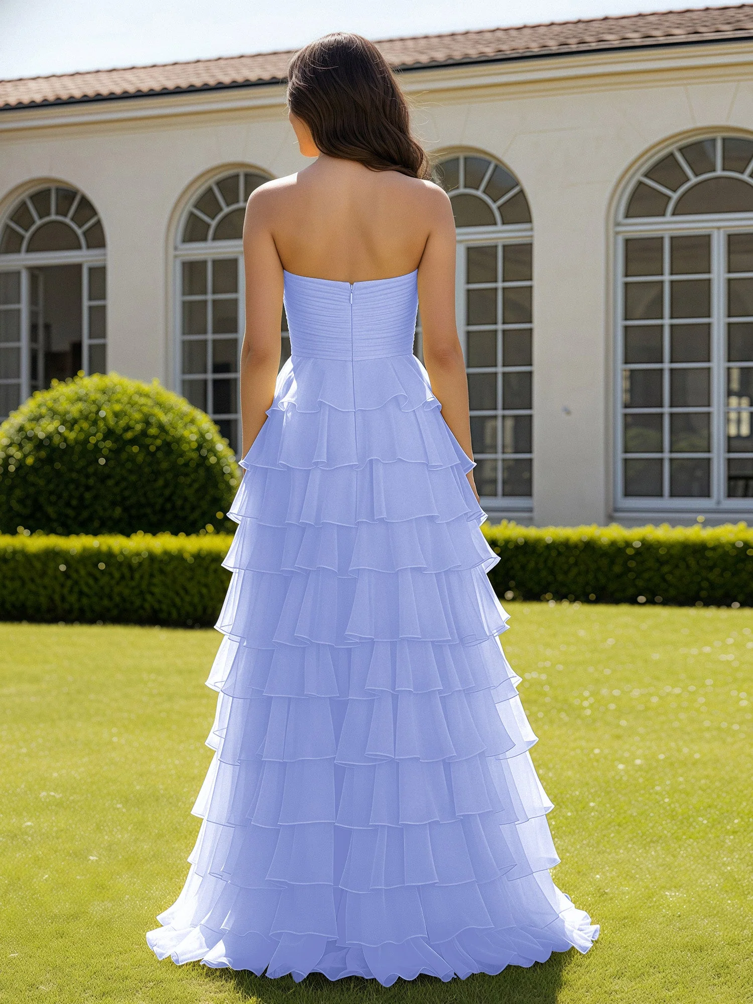 Chiffon Rüschen Herzform Ballkleid mit Schlitz Lavendel - Image 2