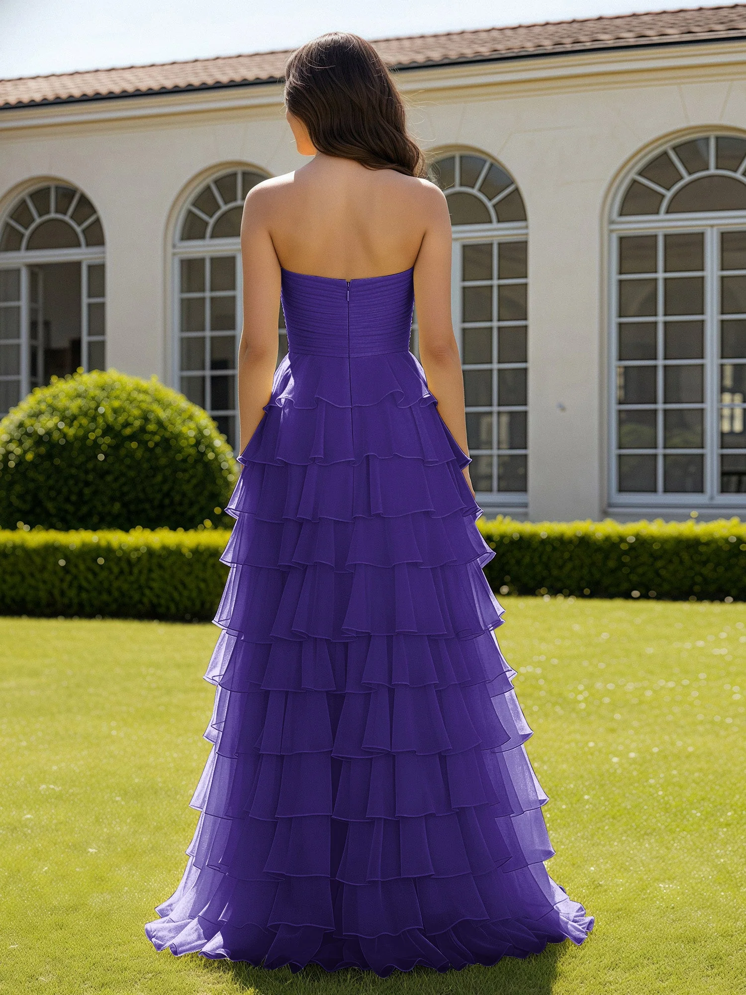 Chiffon Rüschen Herzform Ballkleid mit Schlitz Regentschaft - Image 2