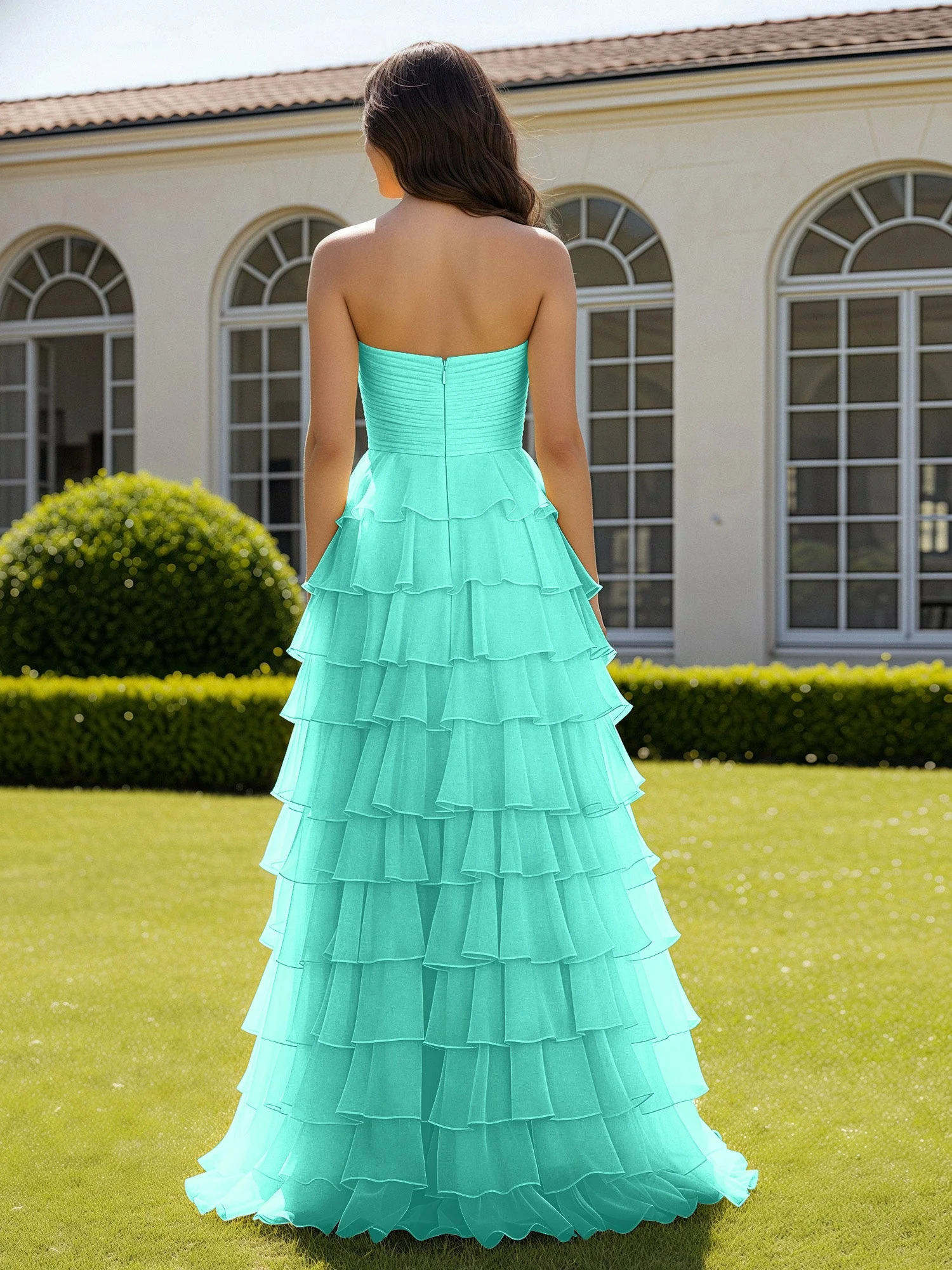 Chiffon Rüschen Herzform Ballkleid mit Schlitz Spa - Image 2