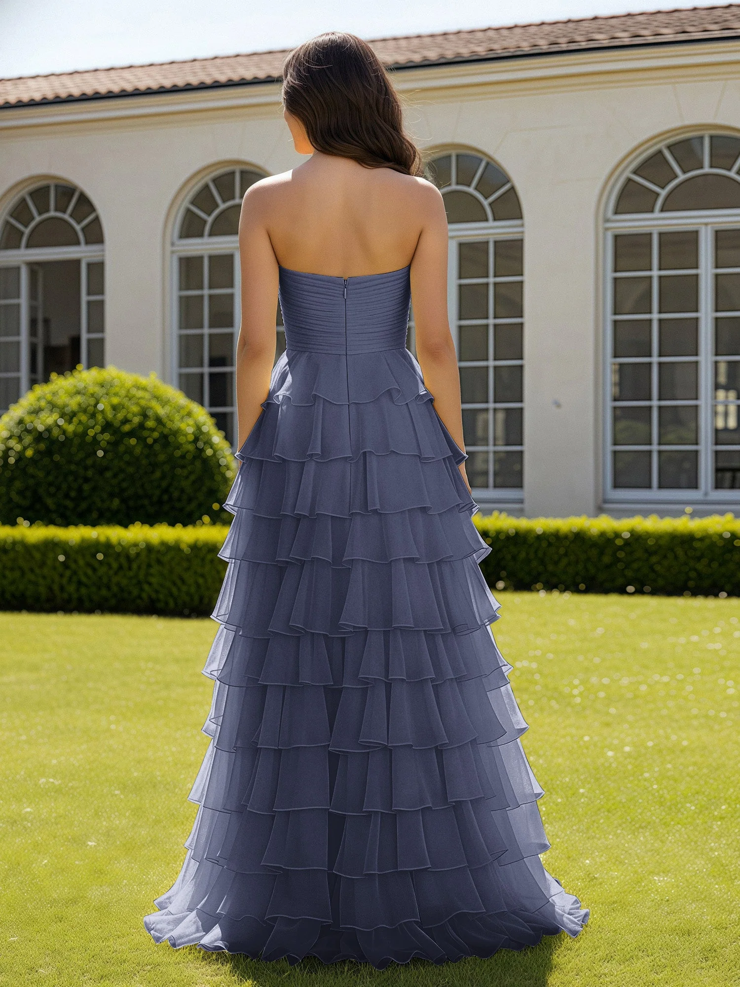 Chiffon Rüschen Herzform Ballkleid mit Schlitz Sturm - Image 2