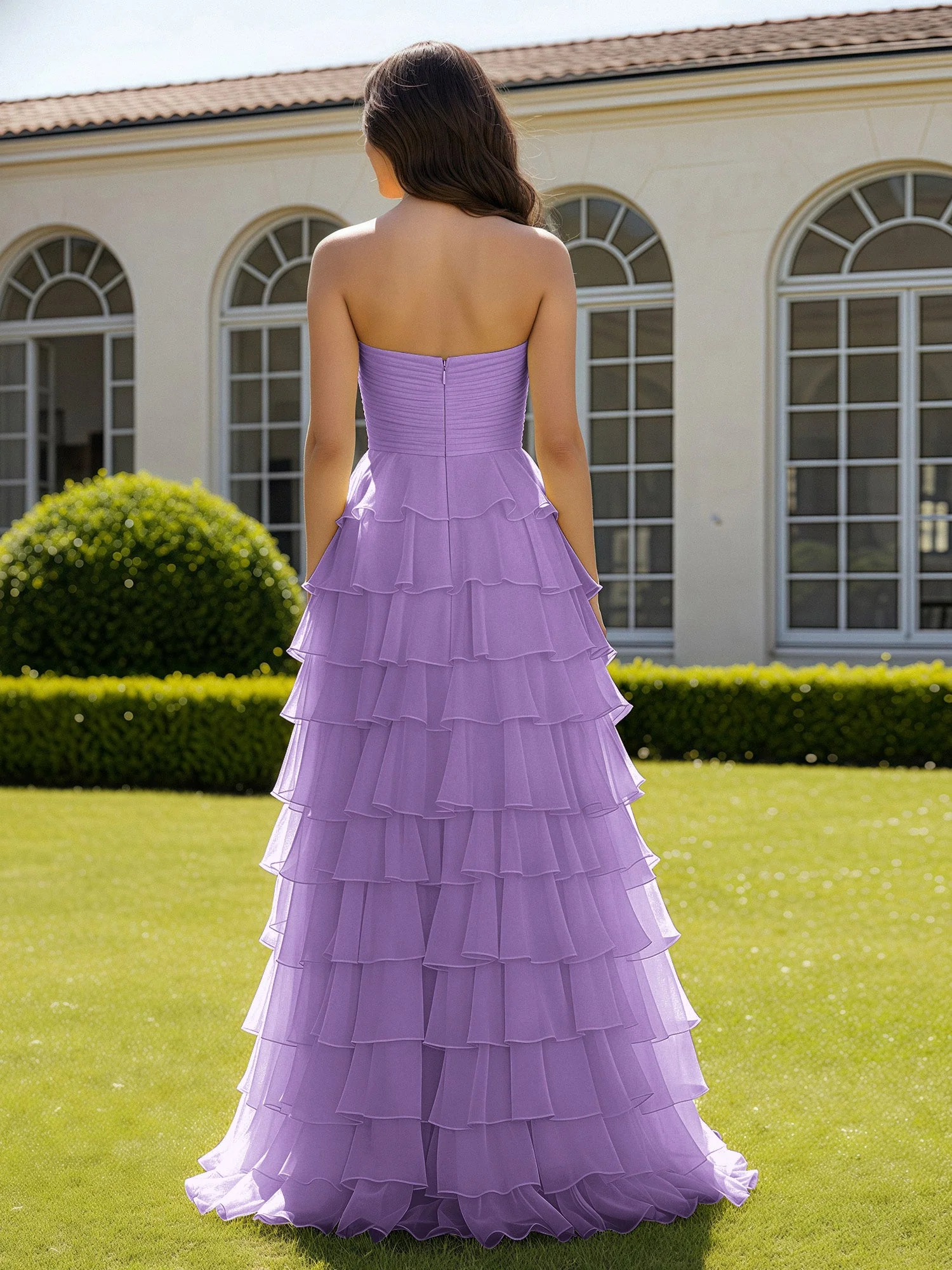 Chiffon Rüschen Herzform Ballkleid mit Schlitz Tahiti - Image 2