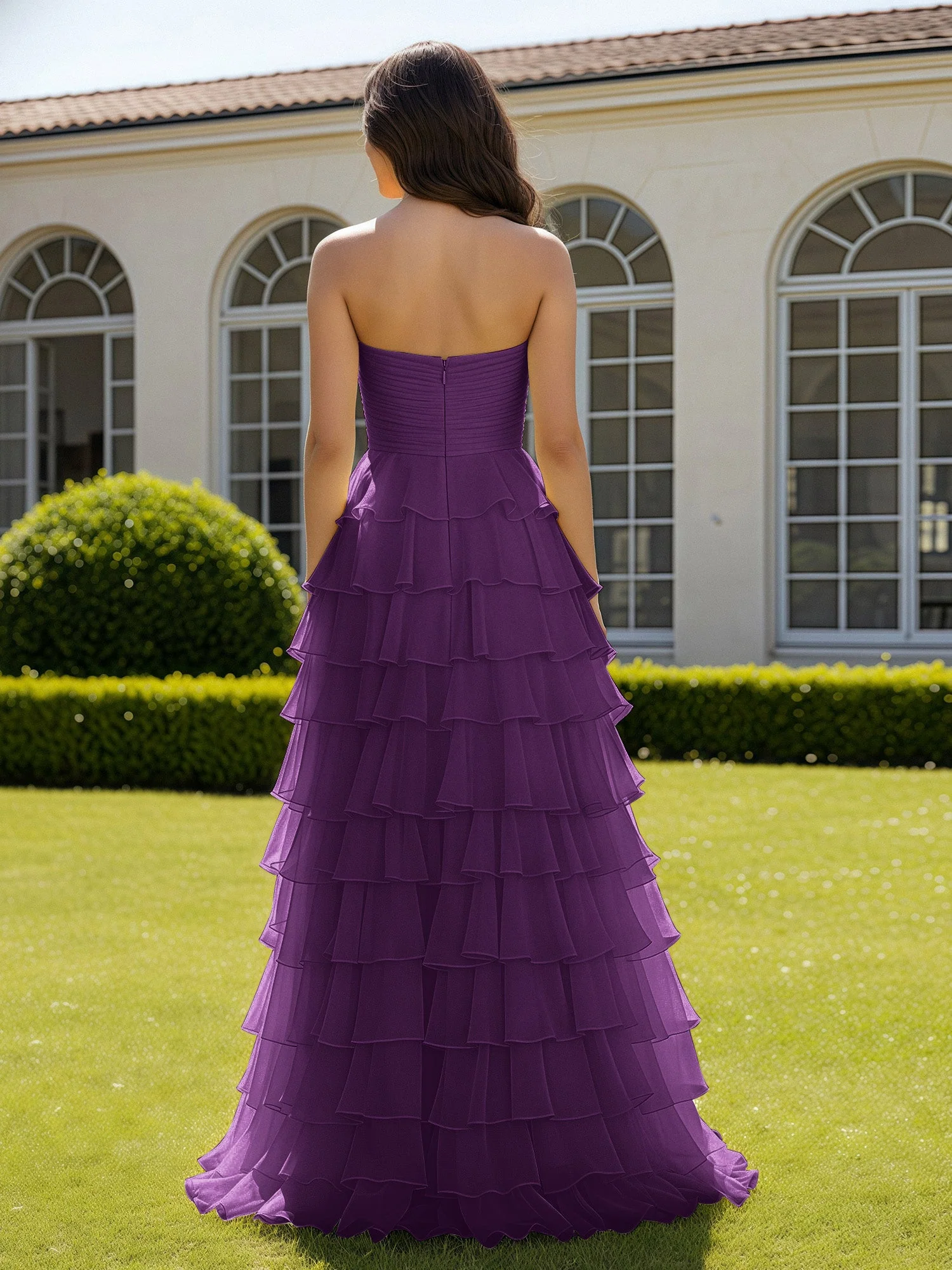 Chiffon Rüschen Herzform Ballkleid mit Schlitz Traube - Image 2
