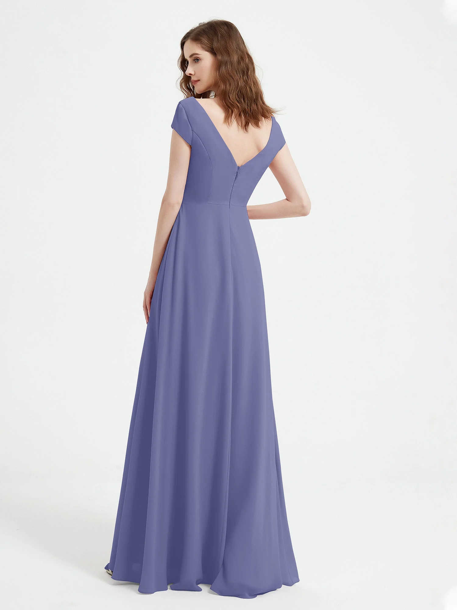V-Ausschnitt A-Linie Chiffon Kleid mit Schlitz Periwinkleblau - Image 2