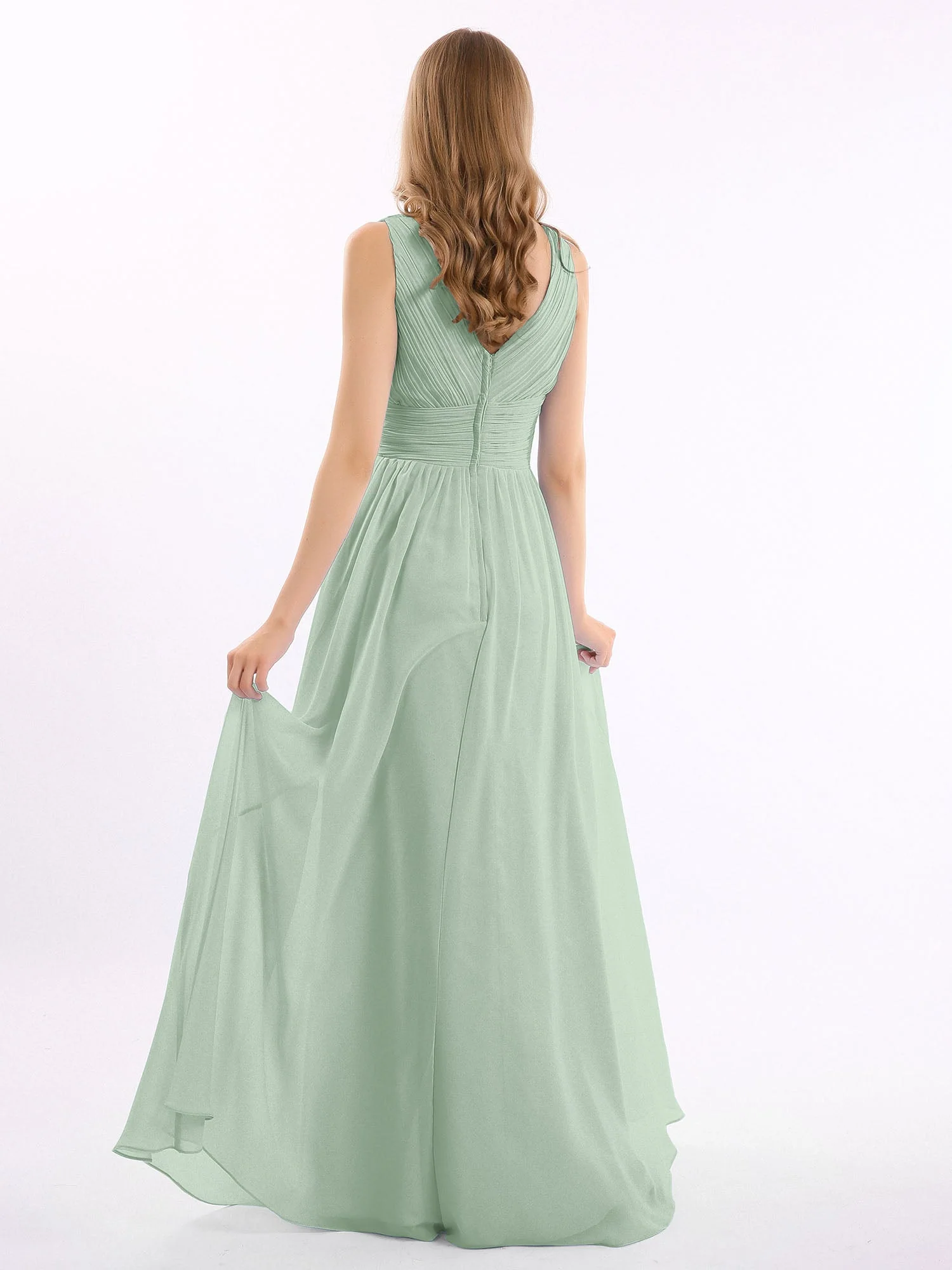 V-Ausschnitt Bodenlang Chiffon  Kleid Agavengrün - Image 2