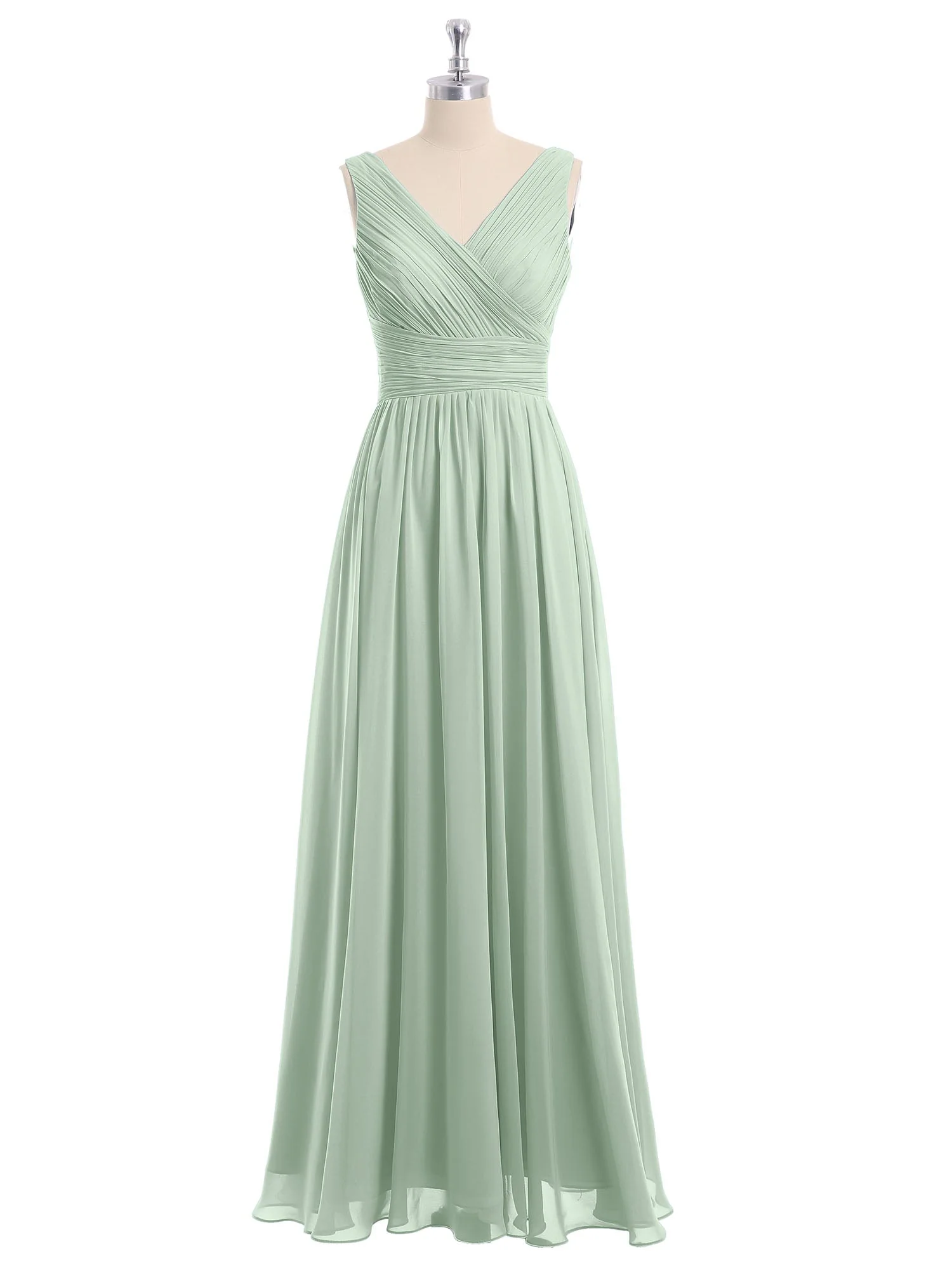 V-Ausschnitt Bodenlang Chiffon  Kleid Agavengrün - Image 4