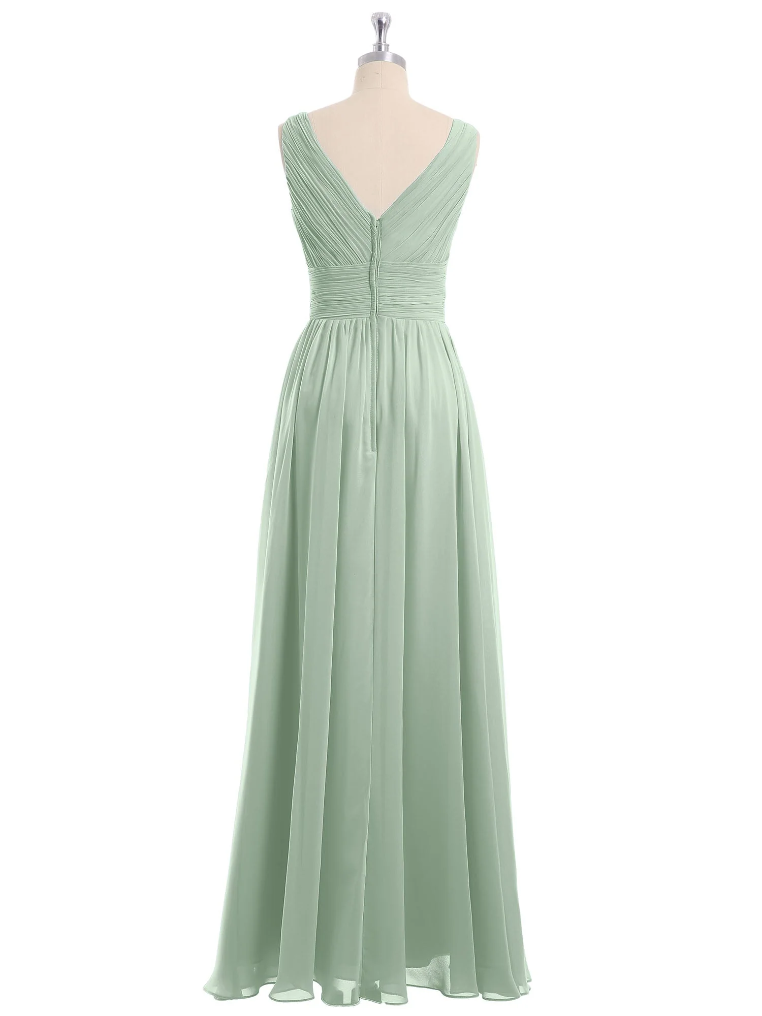 V-Ausschnitt Bodenlang Chiffon  Kleid Agavengrün - Image 5