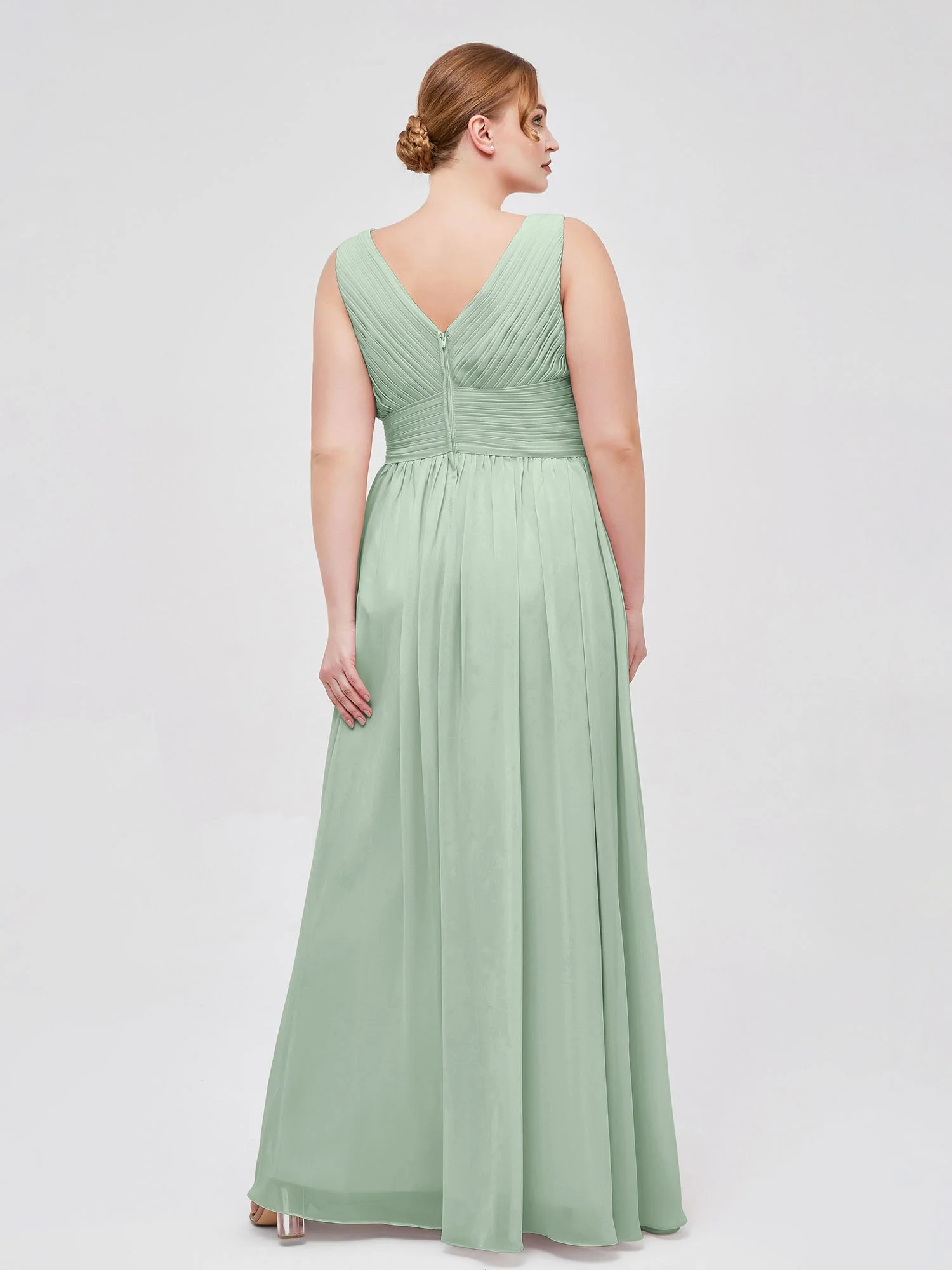 V-Ausschnitt Bodenlang Chiffon  Kleid Agavengrün - Image 8