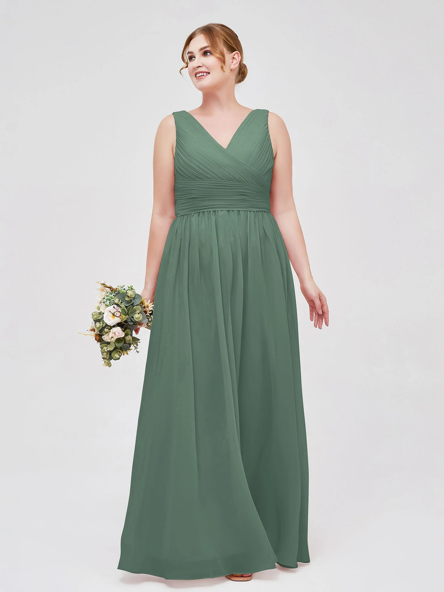 V-Ausschnitt Bodenlang Chiffon Kleid Eukalyptus - Image 10