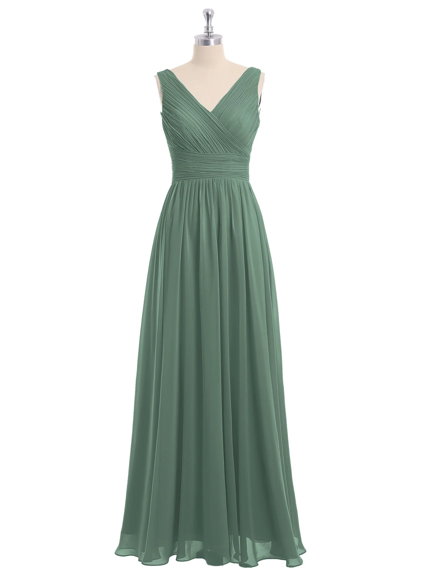 V-Ausschnitt Bodenlang Chiffon Kleid Eukalyptus - Image 4