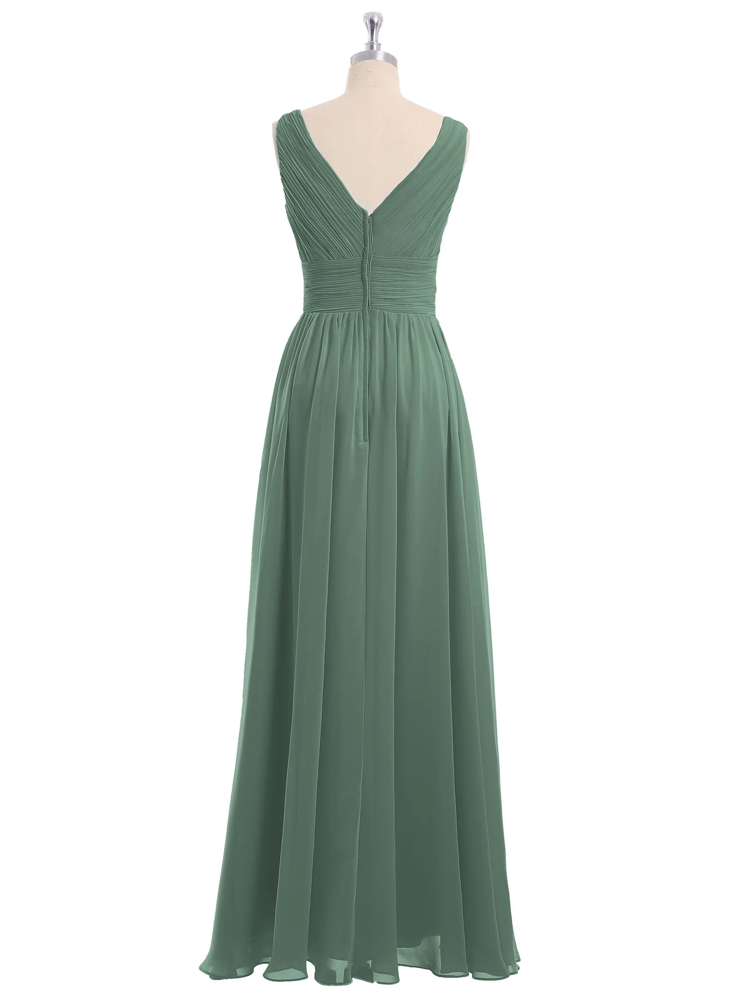 V-Ausschnitt Bodenlang Chiffon Kleid Eukalyptus - Image 5