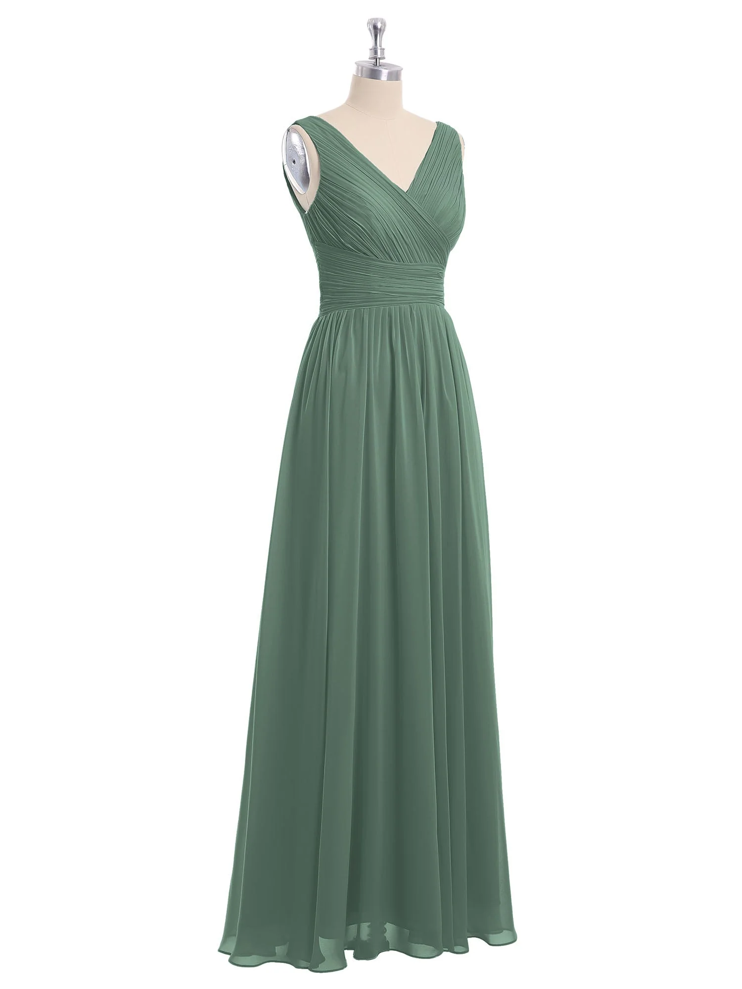 V-Ausschnitt Bodenlang Chiffon Kleid Eukalyptus - Image 6