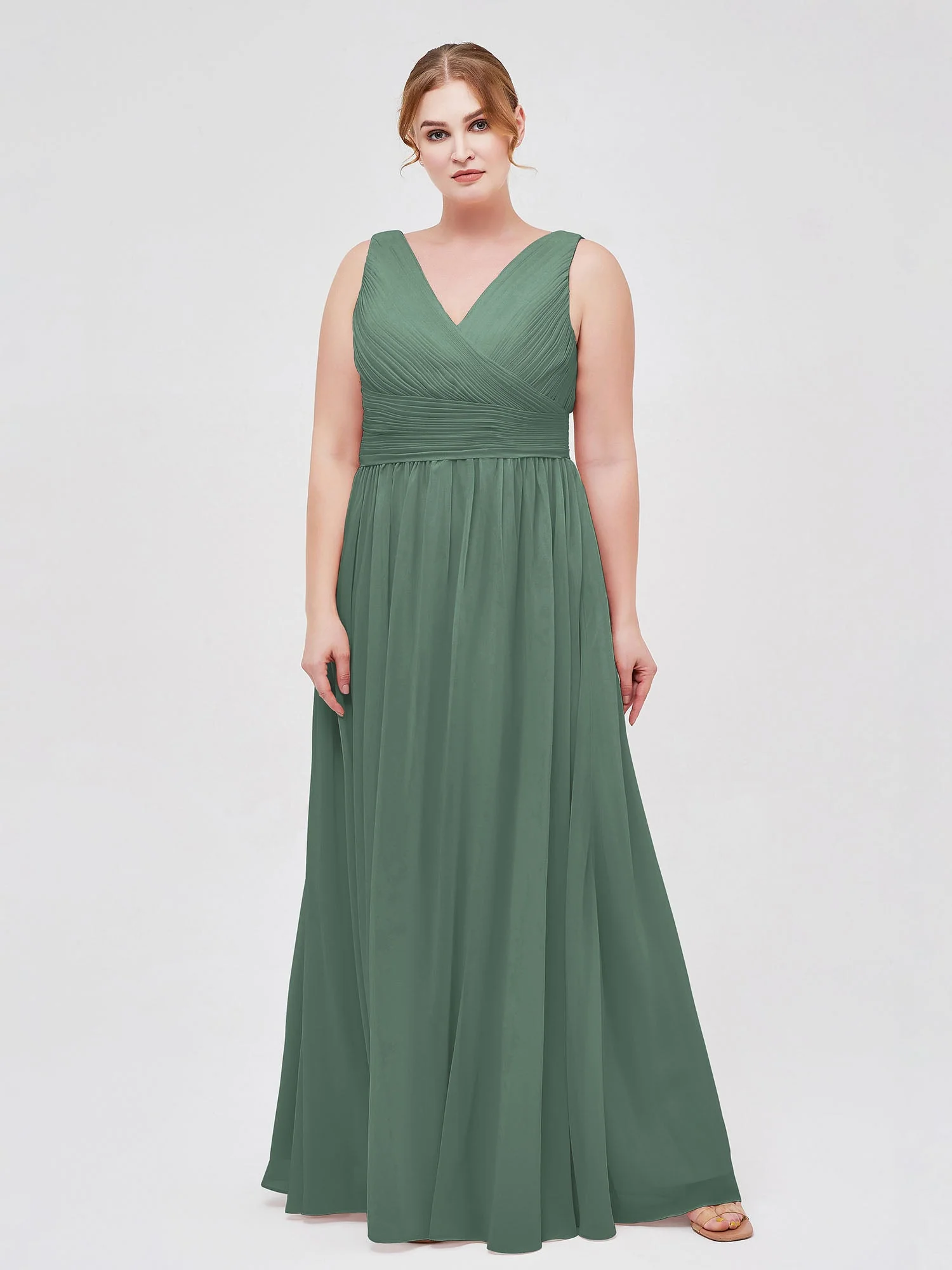 V-Ausschnitt Bodenlang Chiffon Kleid Eukalyptus - Image 7