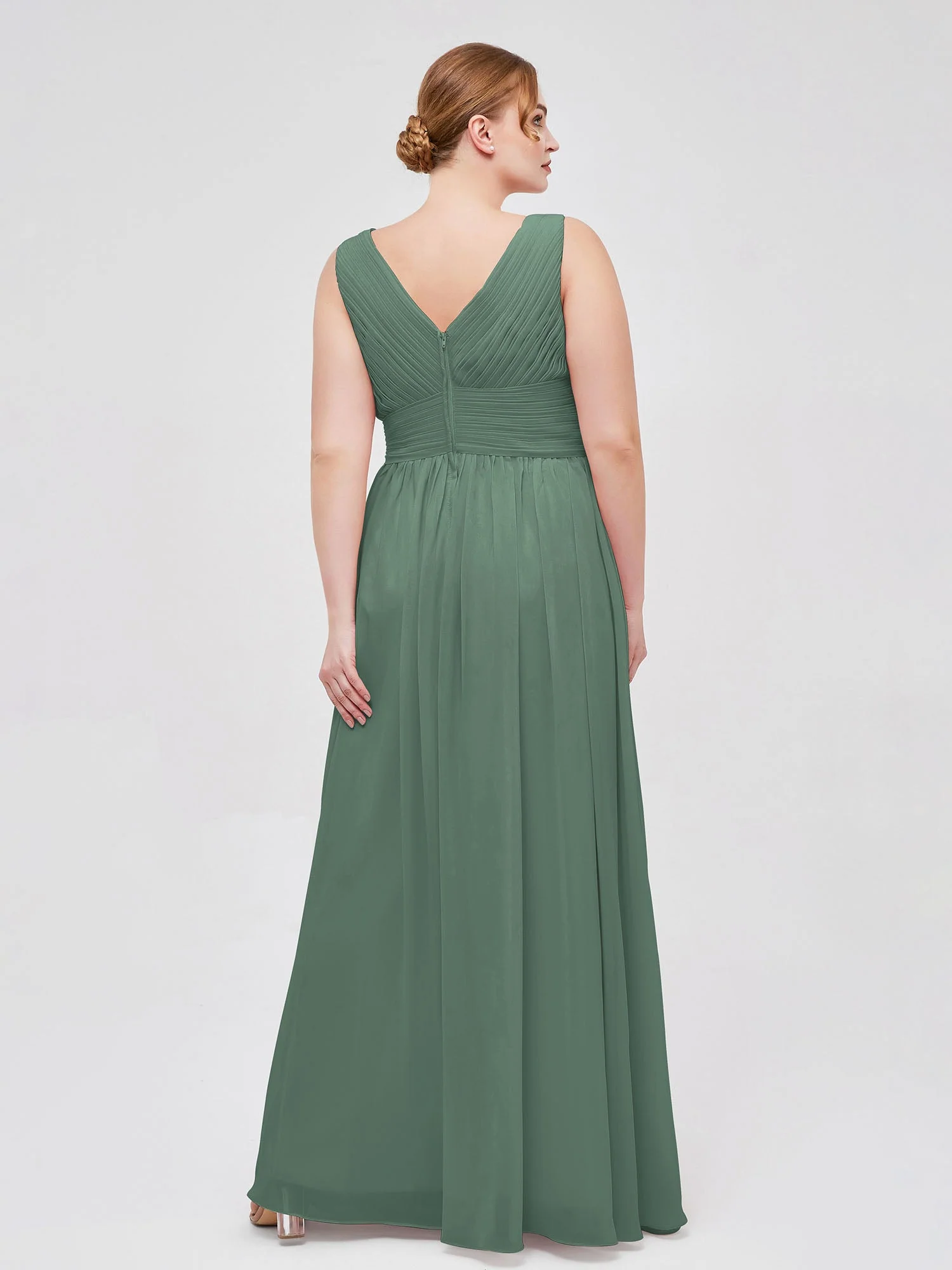 V-Ausschnitt Bodenlang Chiffon Kleid Eukalyptus - Image 8
