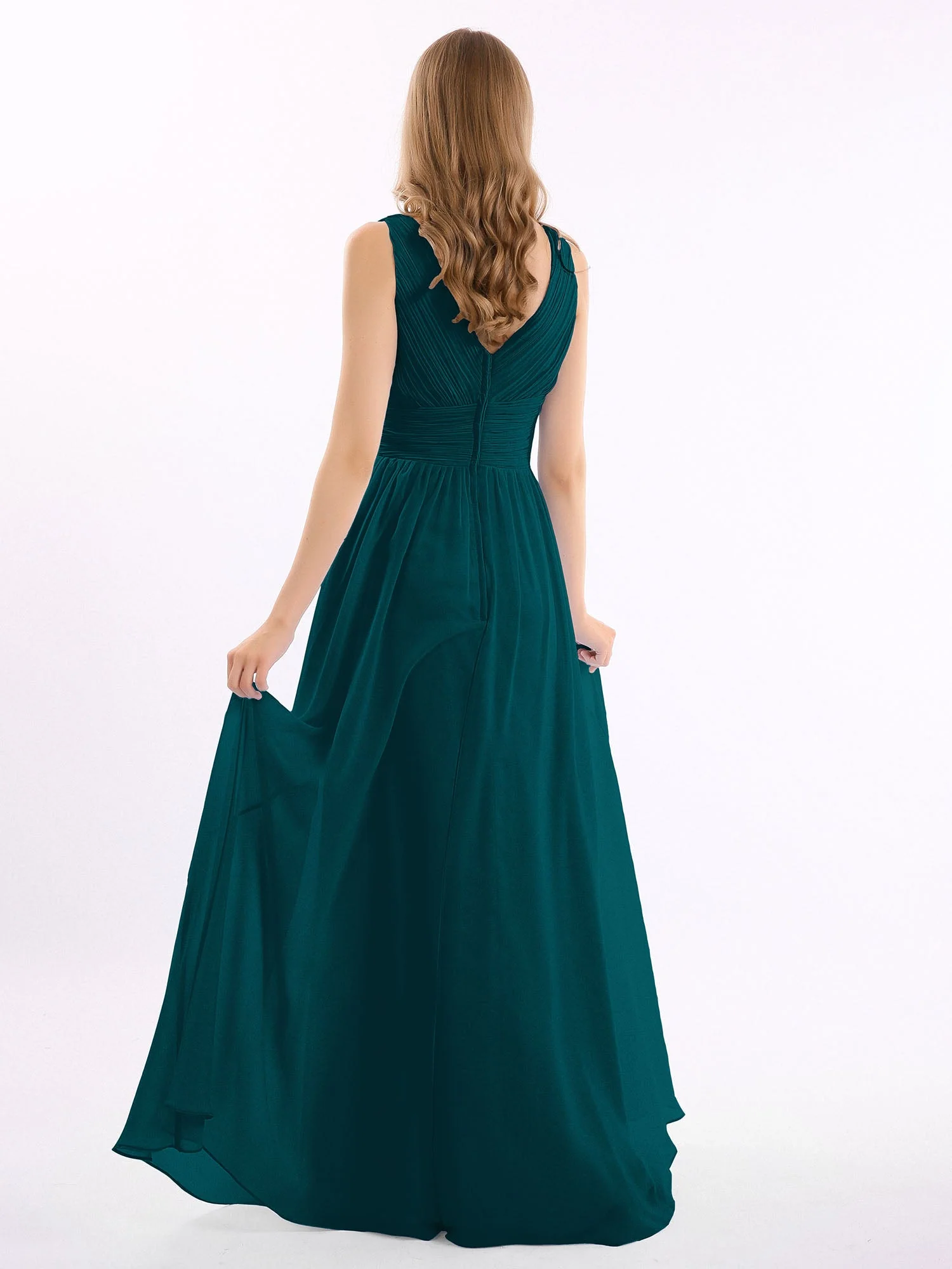 V-Ausschnitt Bodenlang Chiffon Kleid Kieferngrün - Image 2