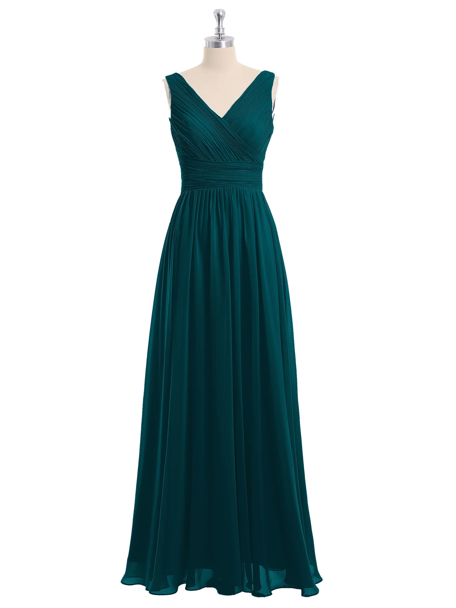 V-Ausschnitt Bodenlang Chiffon Kleid Kieferngrün - Image 4