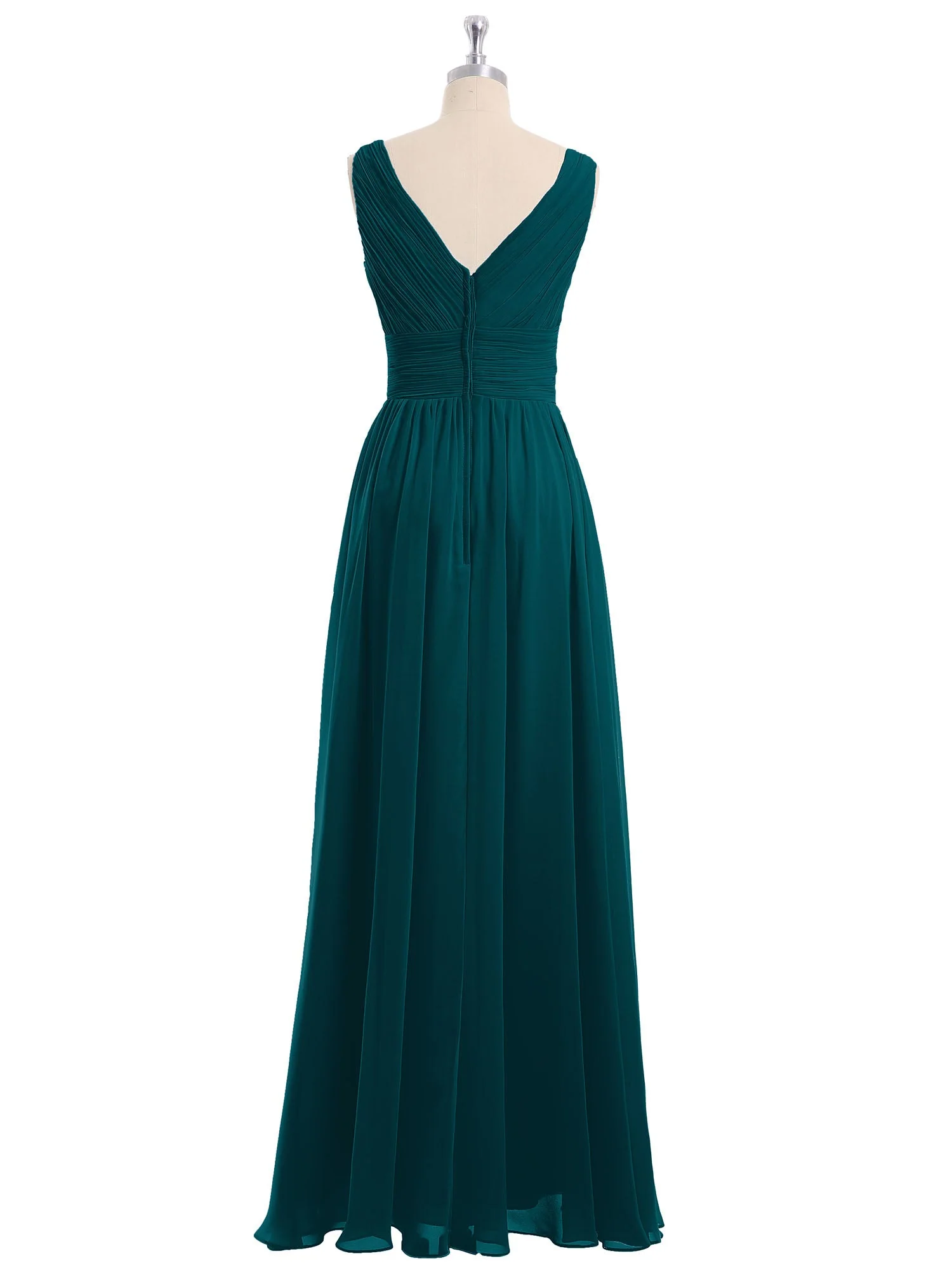 V-Ausschnitt Bodenlang Chiffon Kleid Kieferngrün - Image 5