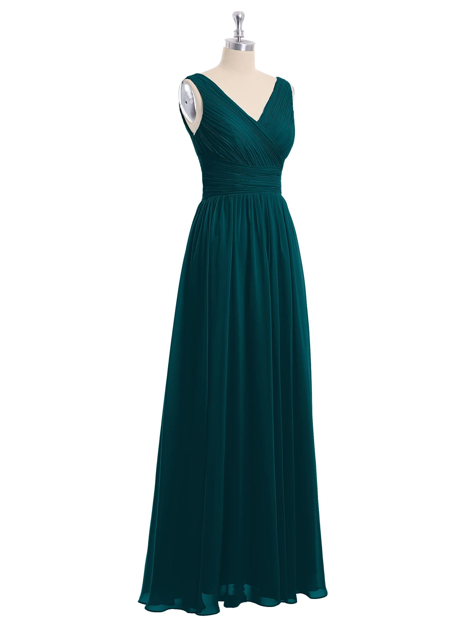 V-Ausschnitt Bodenlang Chiffon Kleid Kieferngrün - Image 6