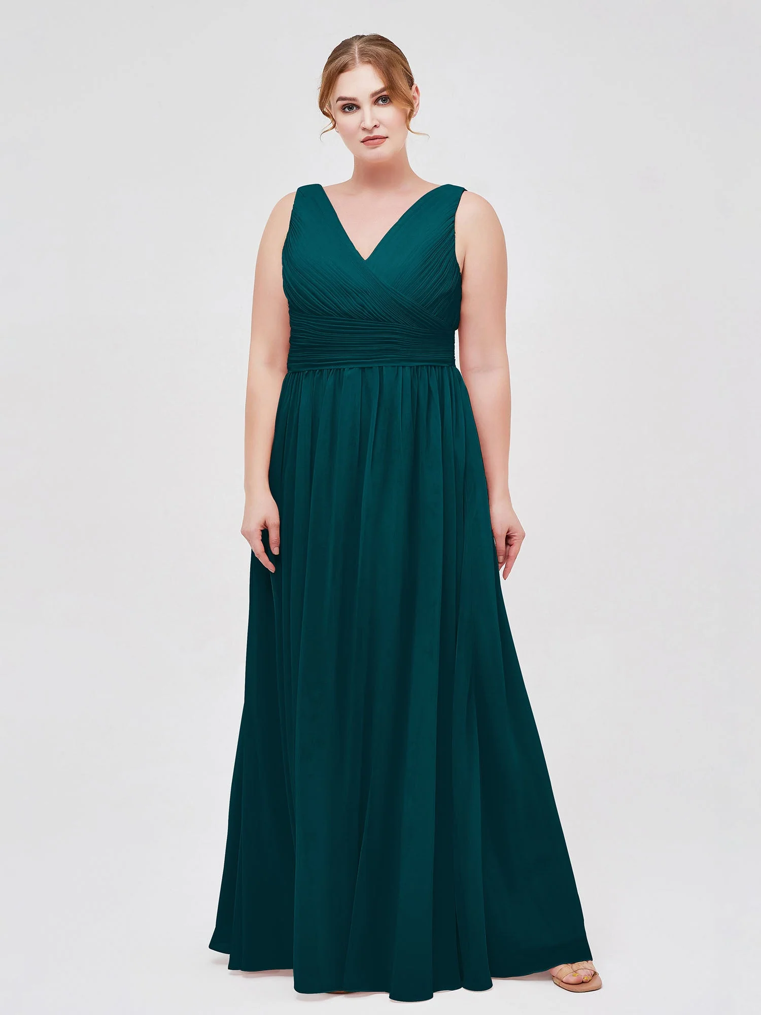 V-Ausschnitt Bodenlang Chiffon Kleid Kieferngrün - Image 7