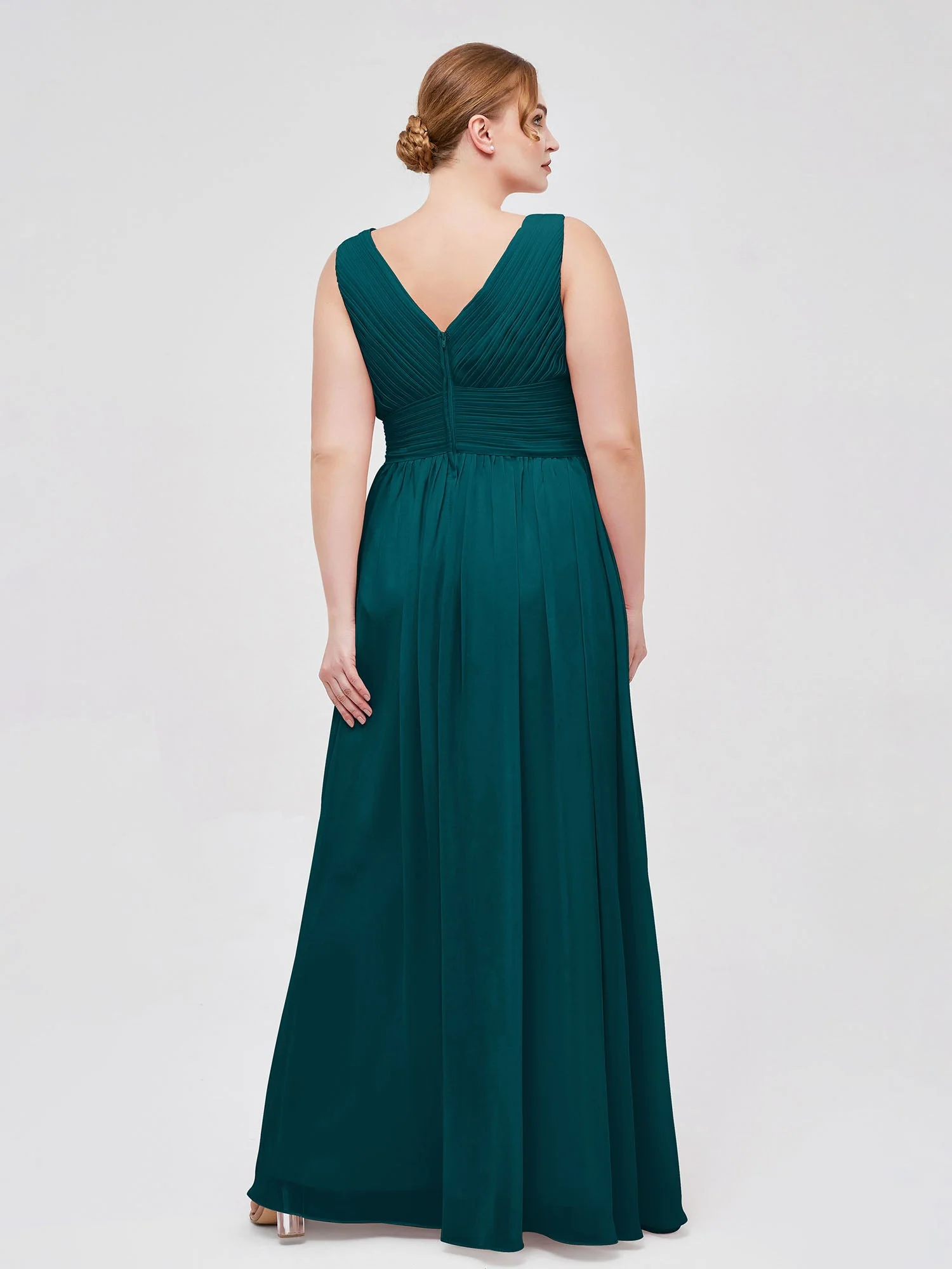 V-Ausschnitt Bodenlang Chiffon Kleid Kieferngrün - Image 8