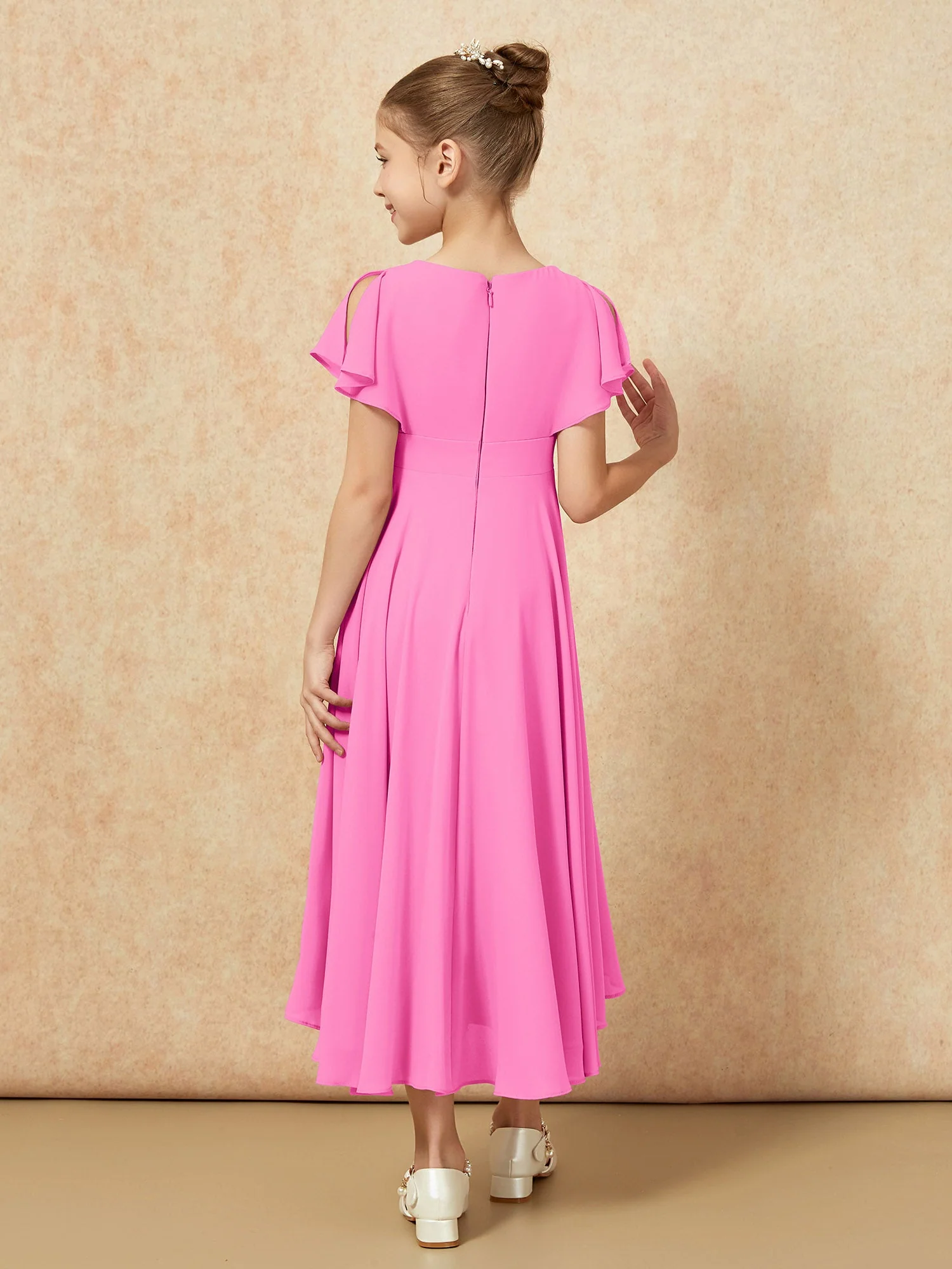 V-Ausschnitt Chiffon Asymmetrisch Junge Brautjungfernkleider Azalee - Image 2