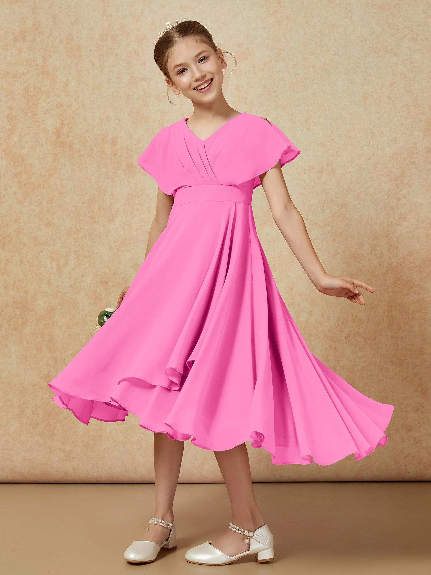 V-Ausschnitt Chiffon Asymmetrisch Junge Brautjungfernkleider Azalee - Image 4