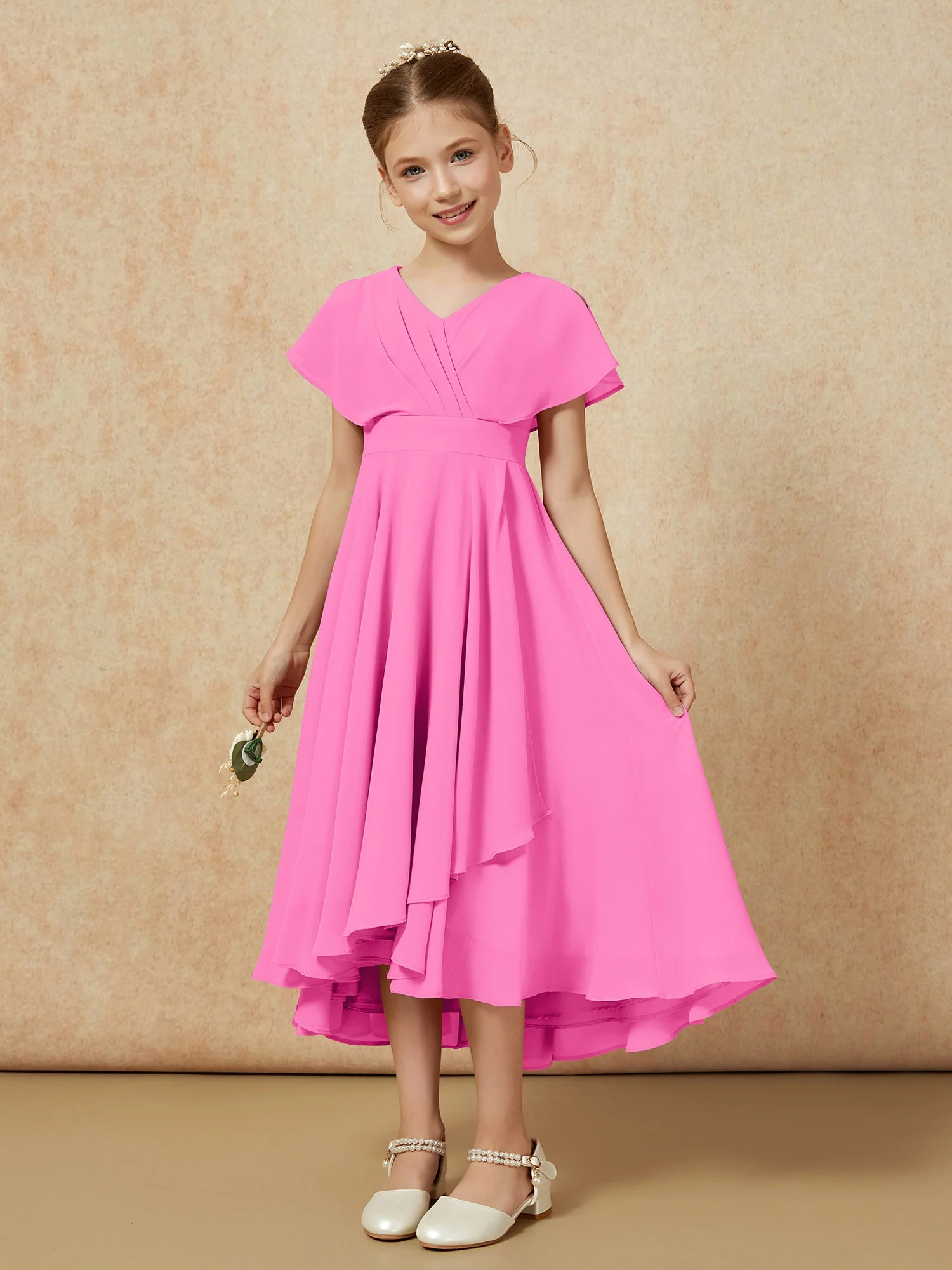 V-Ausschnitt Chiffon Asymmetrisch Junge Brautjungfernkleider Azalee - Image 5