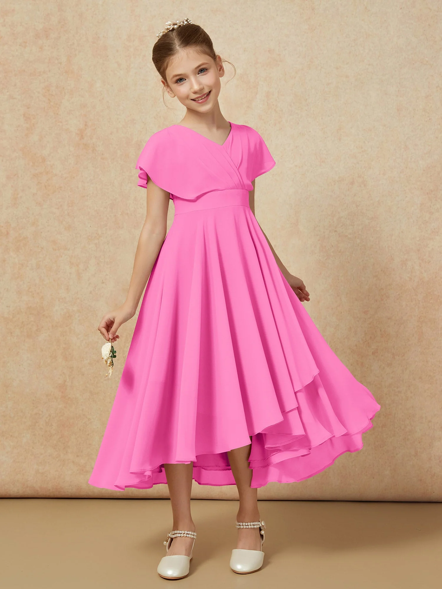 V-Ausschnitt Chiffon Asymmetrisch Junge Brautjungfernkleider Azalee - Image 6