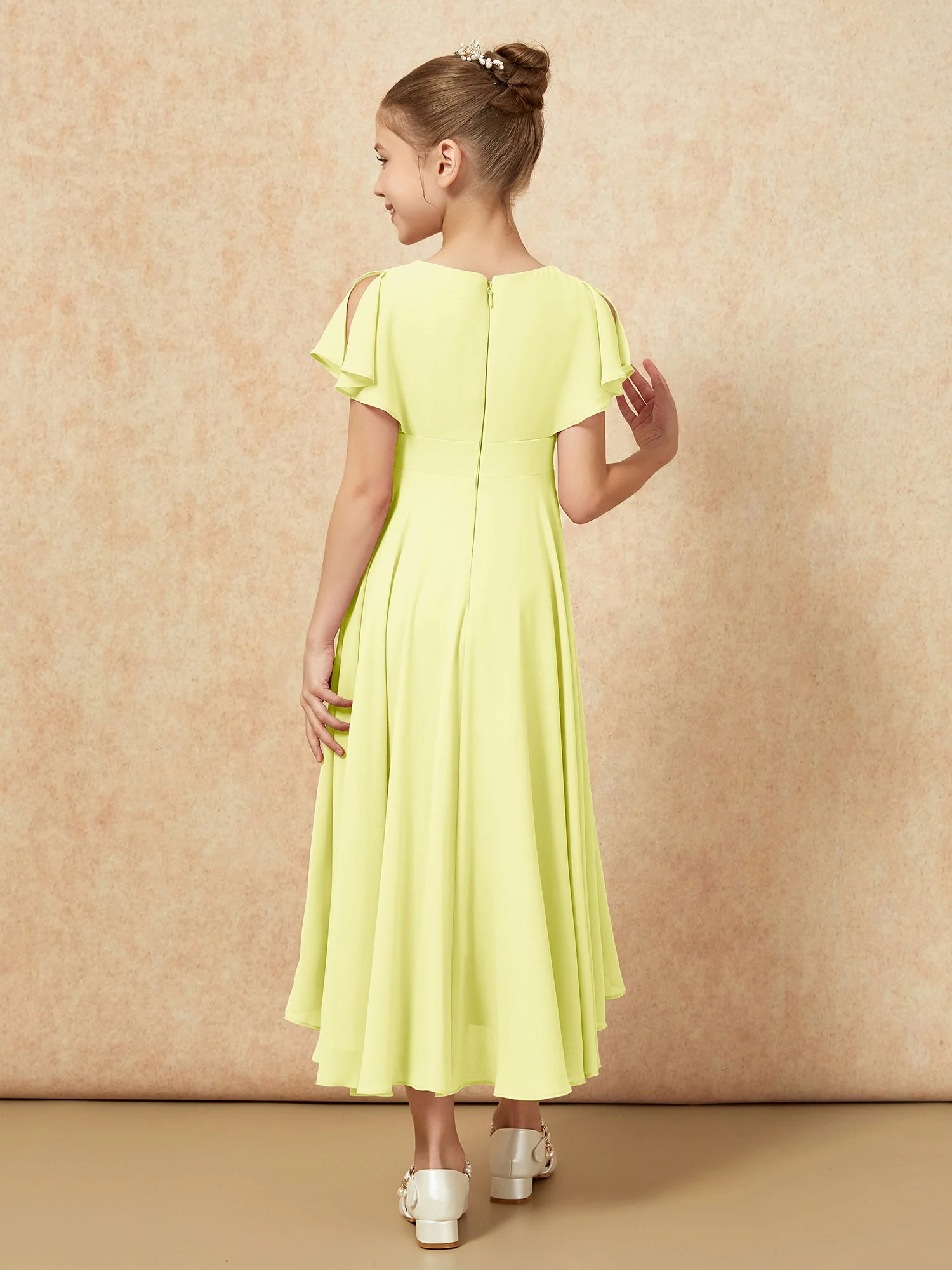 V-Ausschnitt Chiffon Asymmetrisch Junge Brautjungfernkleider Narzisse - Image 2