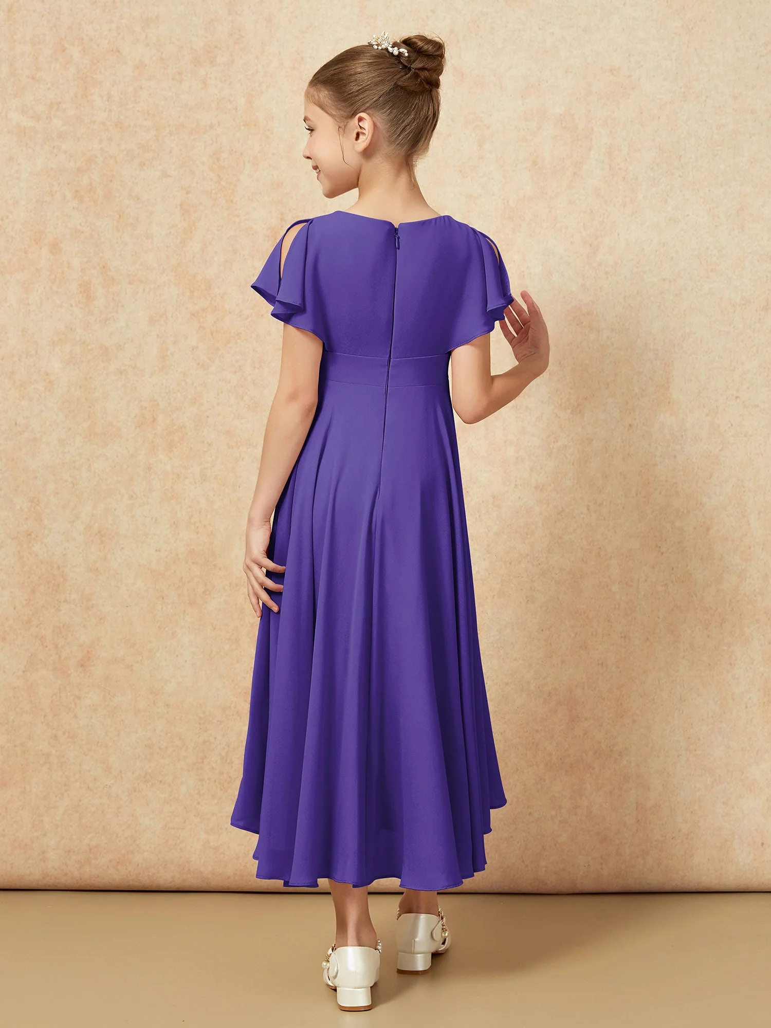 V-Ausschnitt Chiffon Asymmetrisch Junge Brautjungfernkleider Regentschaft - Image 2