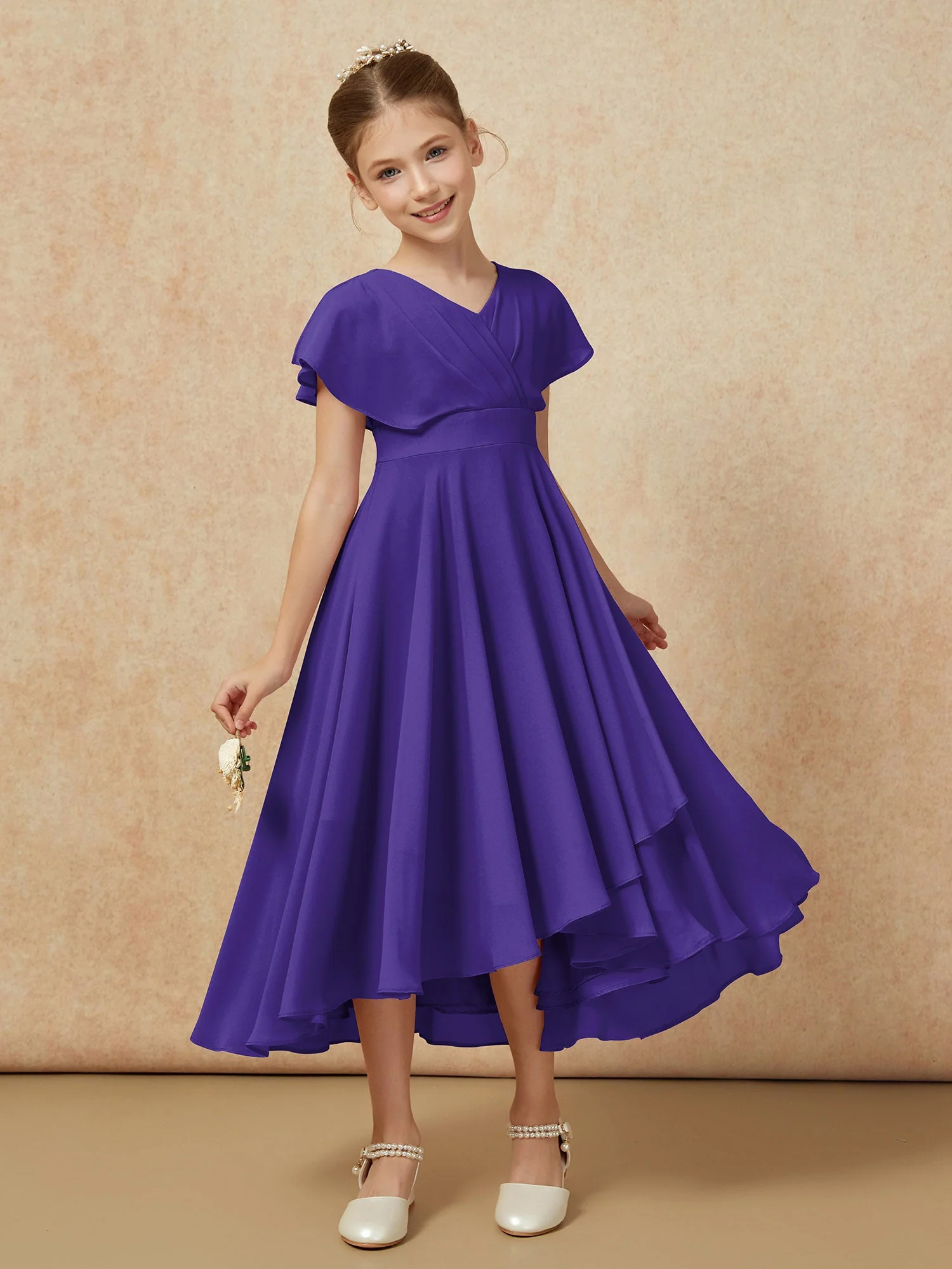 V-Ausschnitt Chiffon Asymmetrisch Junge Brautjungfernkleider Regentschaft - Image 6