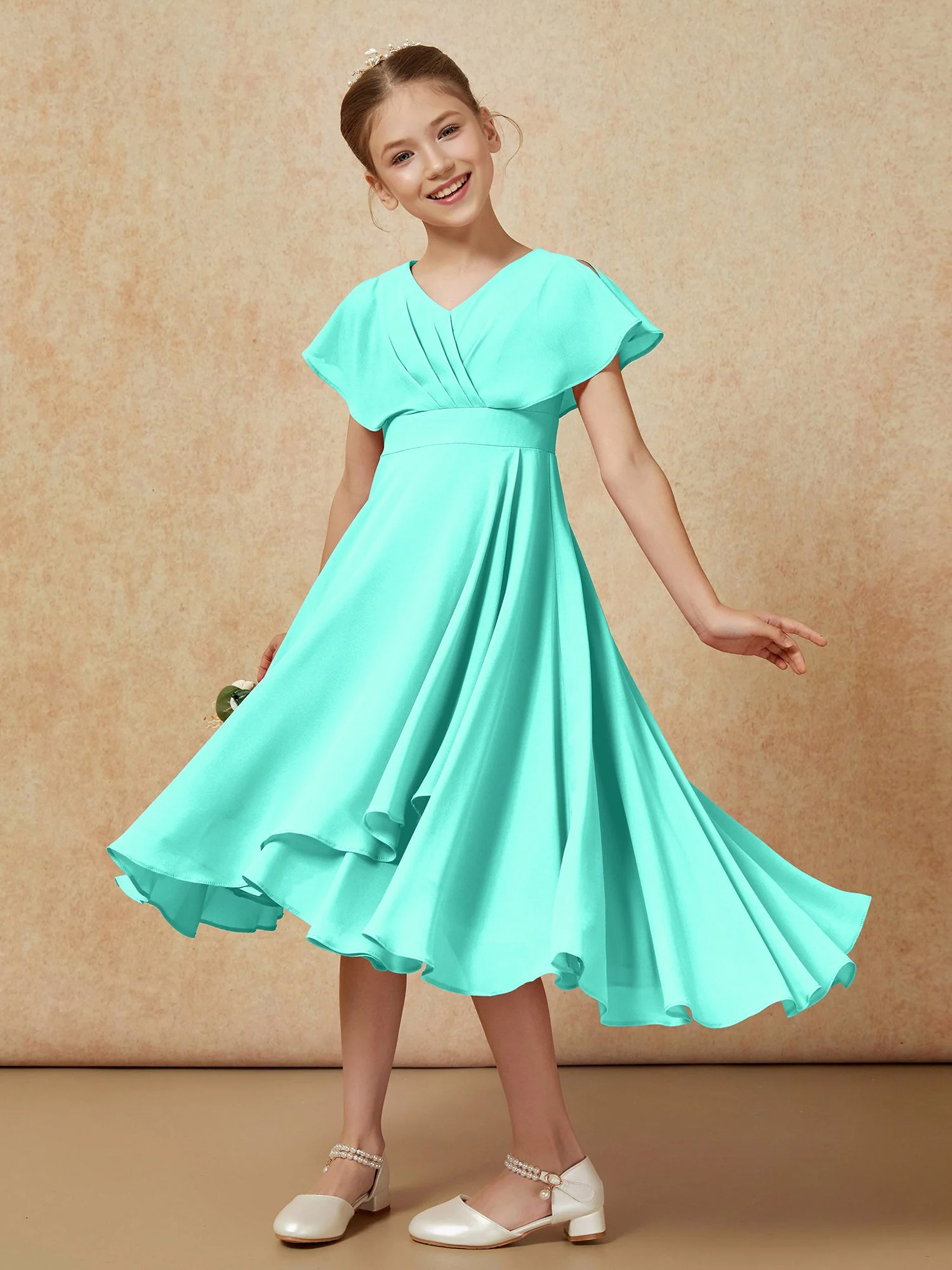 V-Ausschnitt Chiffon Asymmetrisch Junge Brautjungfernkleider Spa - Image 4