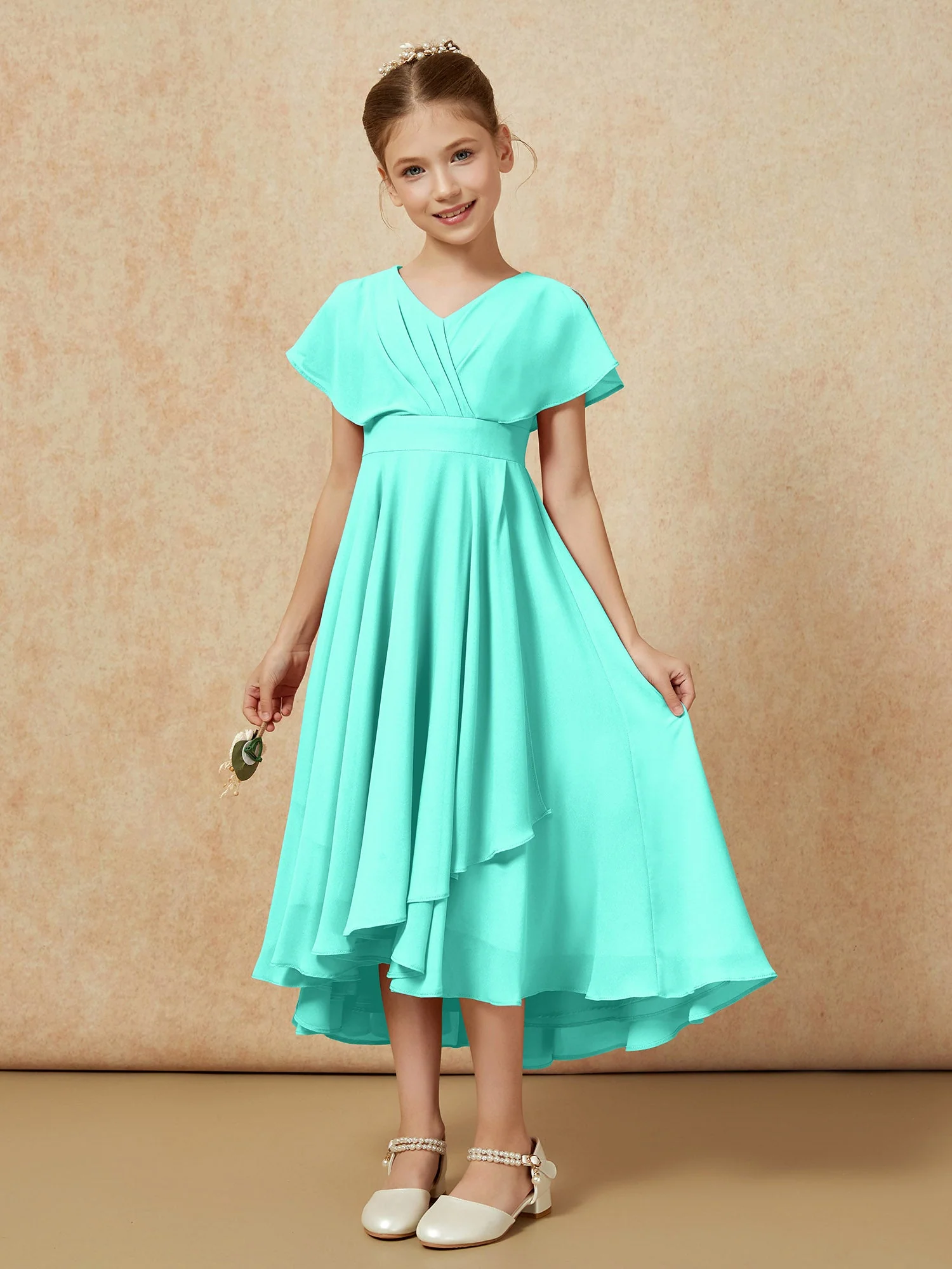 V-Ausschnitt Chiffon Asymmetrisch Junge Brautjungfernkleider Spa - Image 5