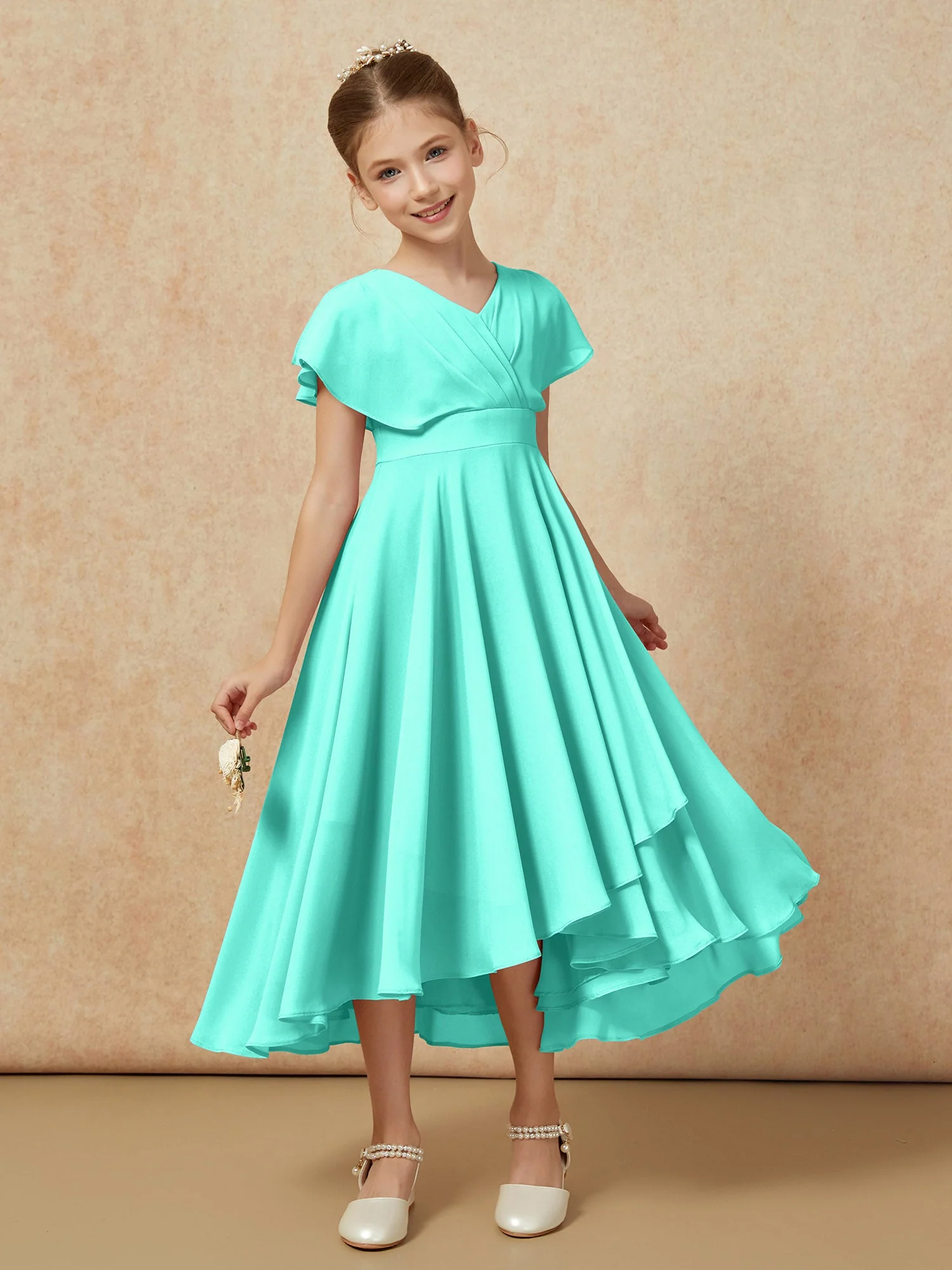 V-Ausschnitt Chiffon Asymmetrisch Junge Brautjungfernkleider Spa - Image 6