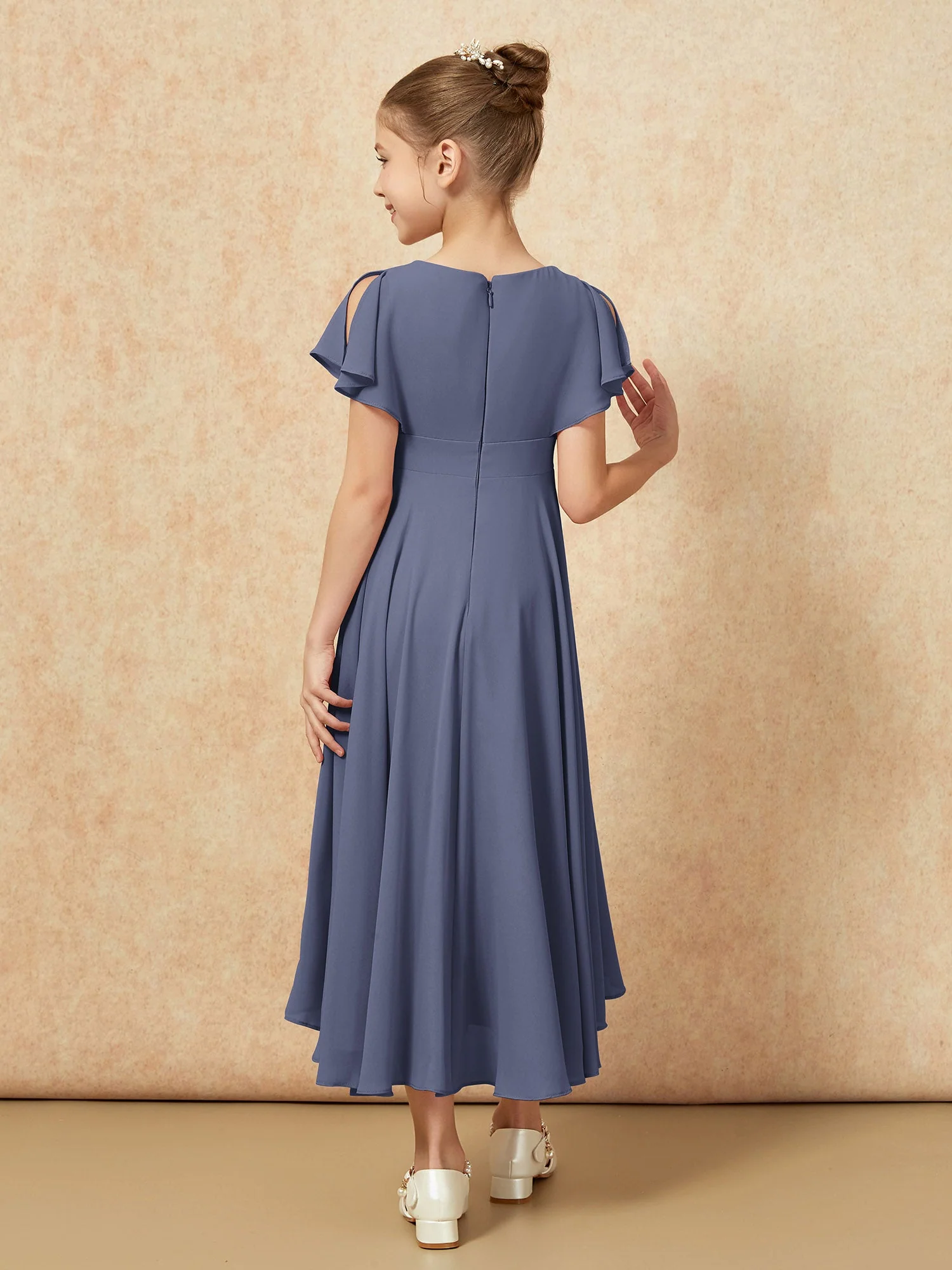 V-Ausschnitt Chiffon Asymmetrisch Junge Brautjungfernkleider Sturm - Image 2