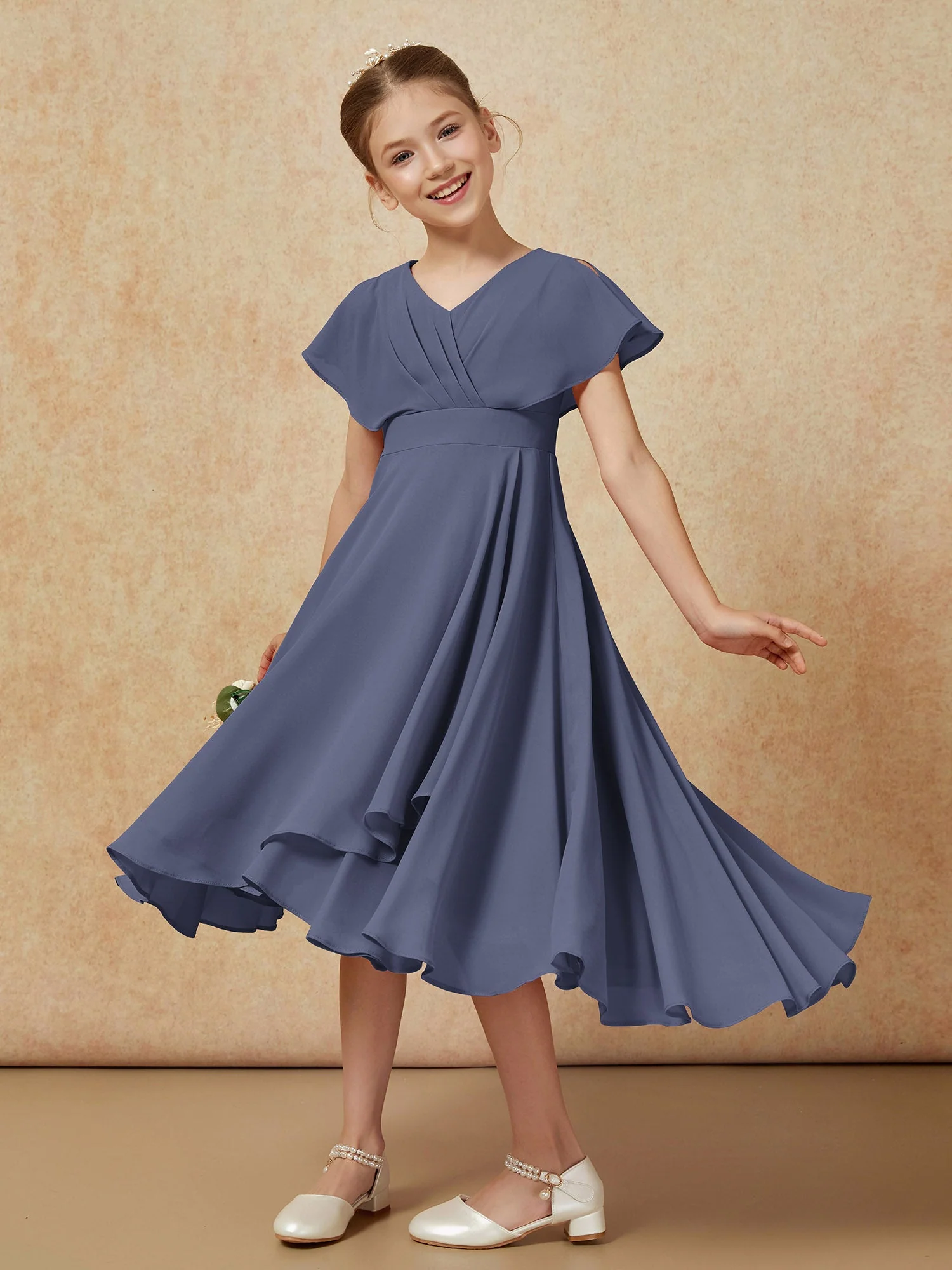 V-Ausschnitt Chiffon Asymmetrisch Junge Brautjungfernkleider Sturm - Image 4